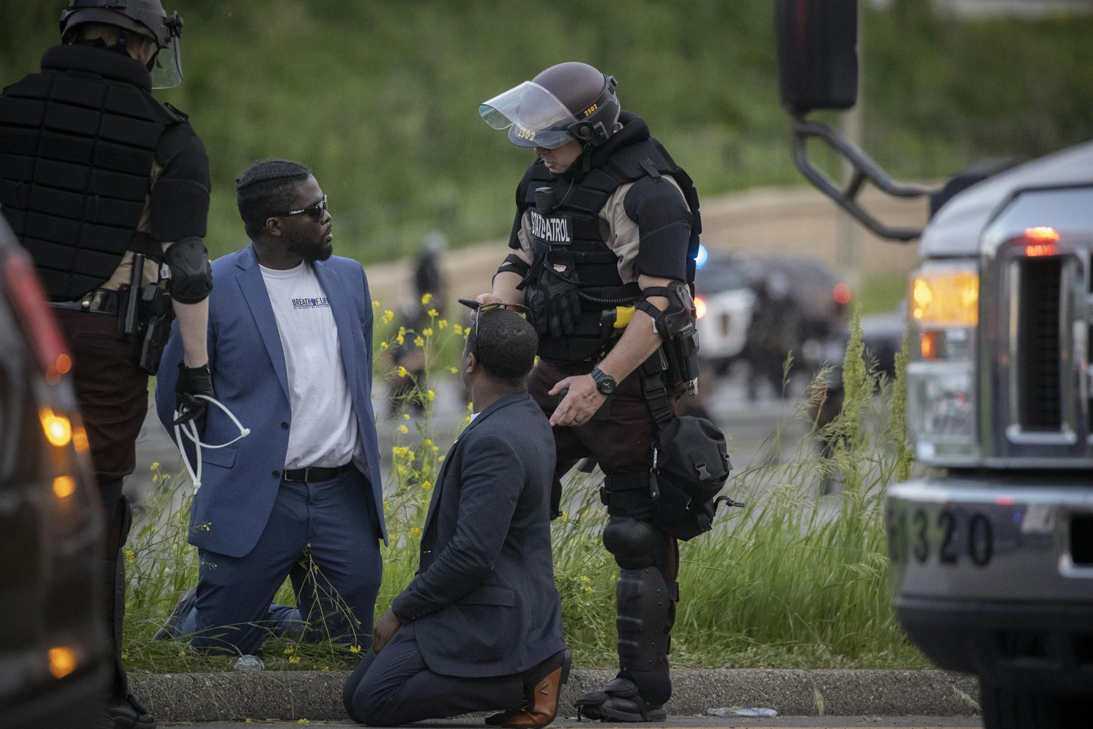 Hundreds of people marched in "No Bail" 10K March that started at US Bank and ended closing the 35W bridge in both directions and ended with clashes with law enforcement, Sunday, May 31, 2020 in Minneapolis, MN.