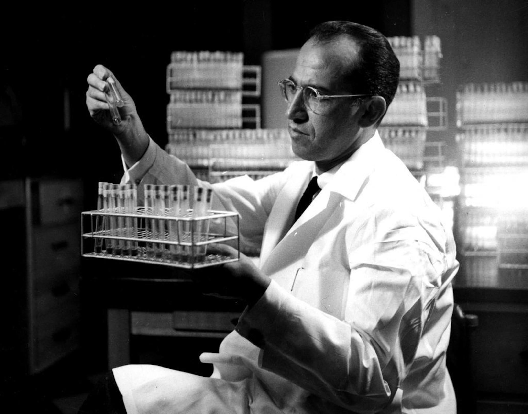 A undated file photo of Jonas Salk. UC San Diego has asked a specialty company to digitize more than 170 hours of Salk recordings that were made on an audograph, a clunky device that became obsolete long ago.