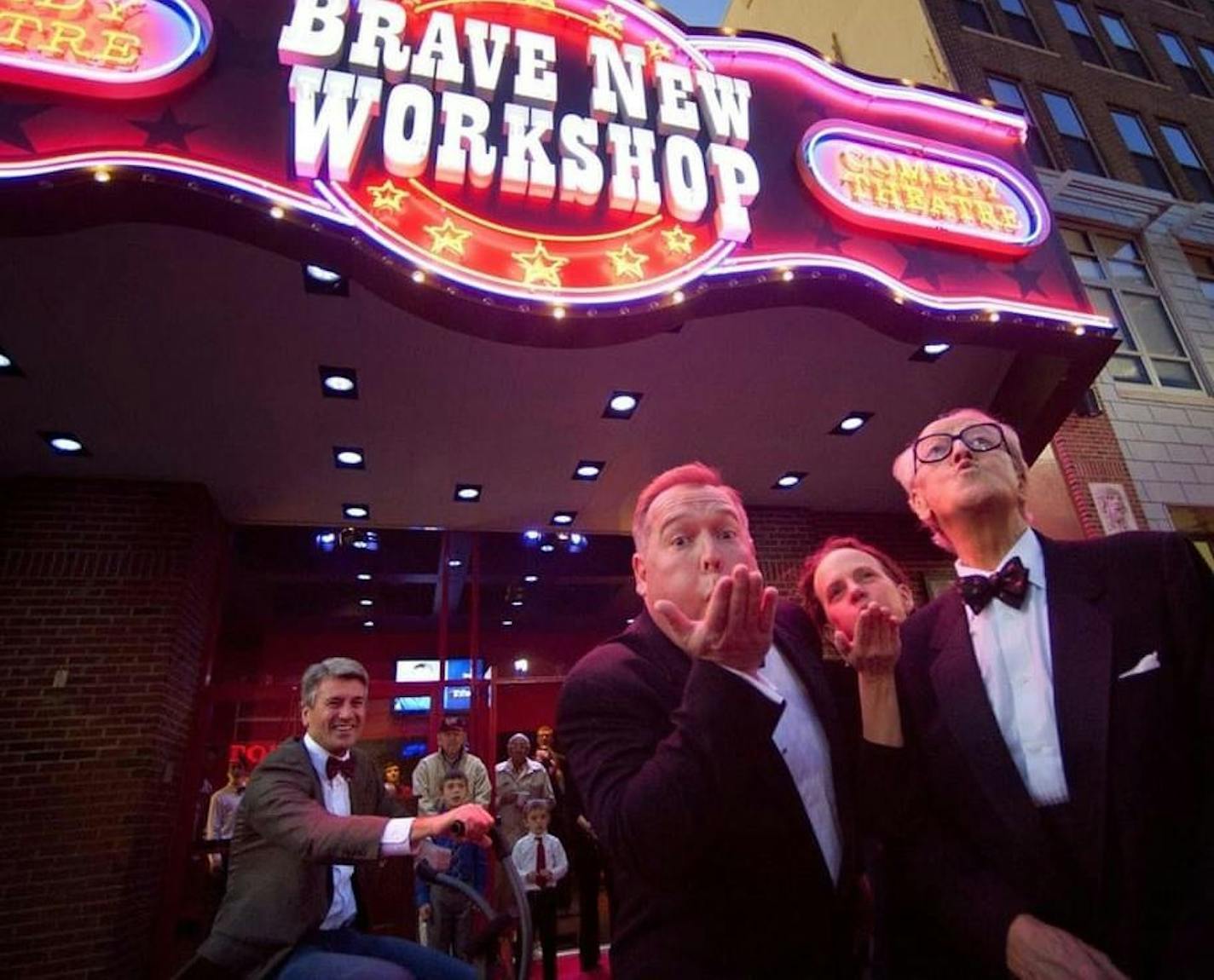 Former Minneapolis mayor R.T. Rybak, left, joined John Sweeney, Dudley Riggs and Jenni Lilledahl in 2011 at the Brave New Workshop's new theater at 824 Hennepin Av. in Minneapolis.