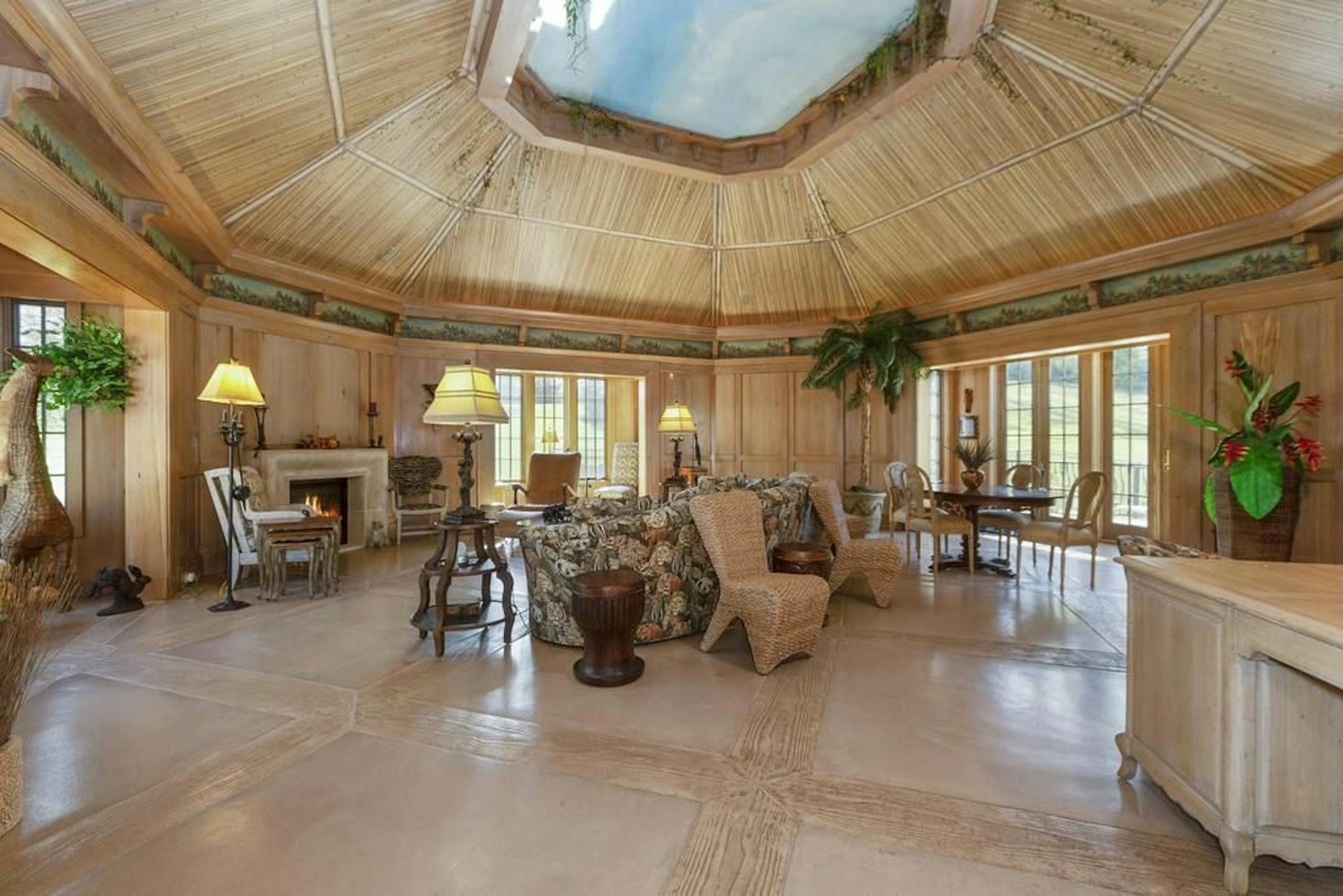 The ceiling was handpainted to evoke open sky.