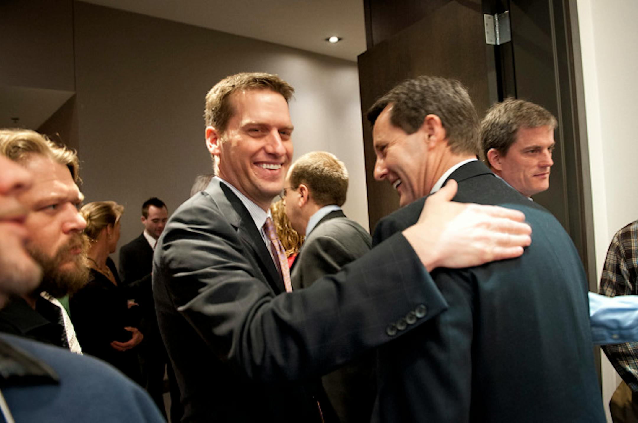 House minority leader Kurt Daudt congratulated Keith Downey after he was elected elected party chair.    Saturday, April 6, 2013  ]   GLEN STUBBE * gstubbe@startribune.com