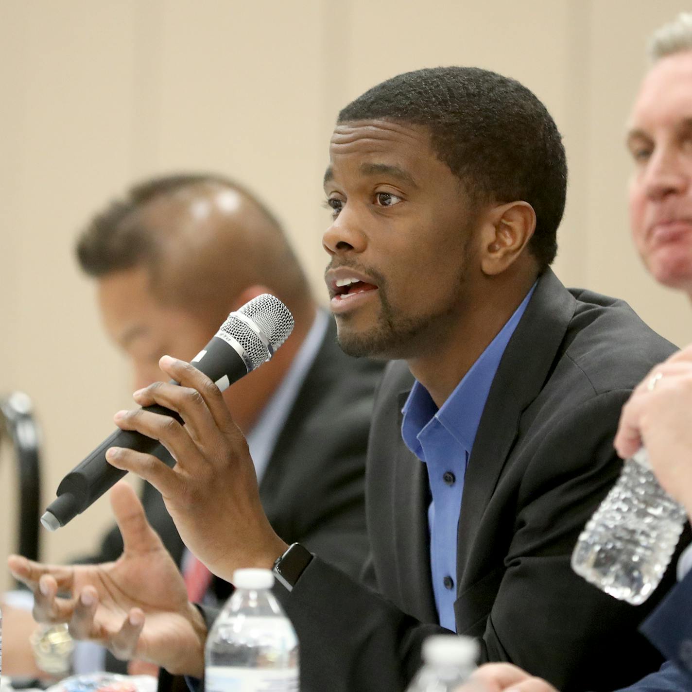 St. Paul mayoral candidate Melvin Carter, pictured at a forum in April, proposed his policing plan at a news conference Wednesday.