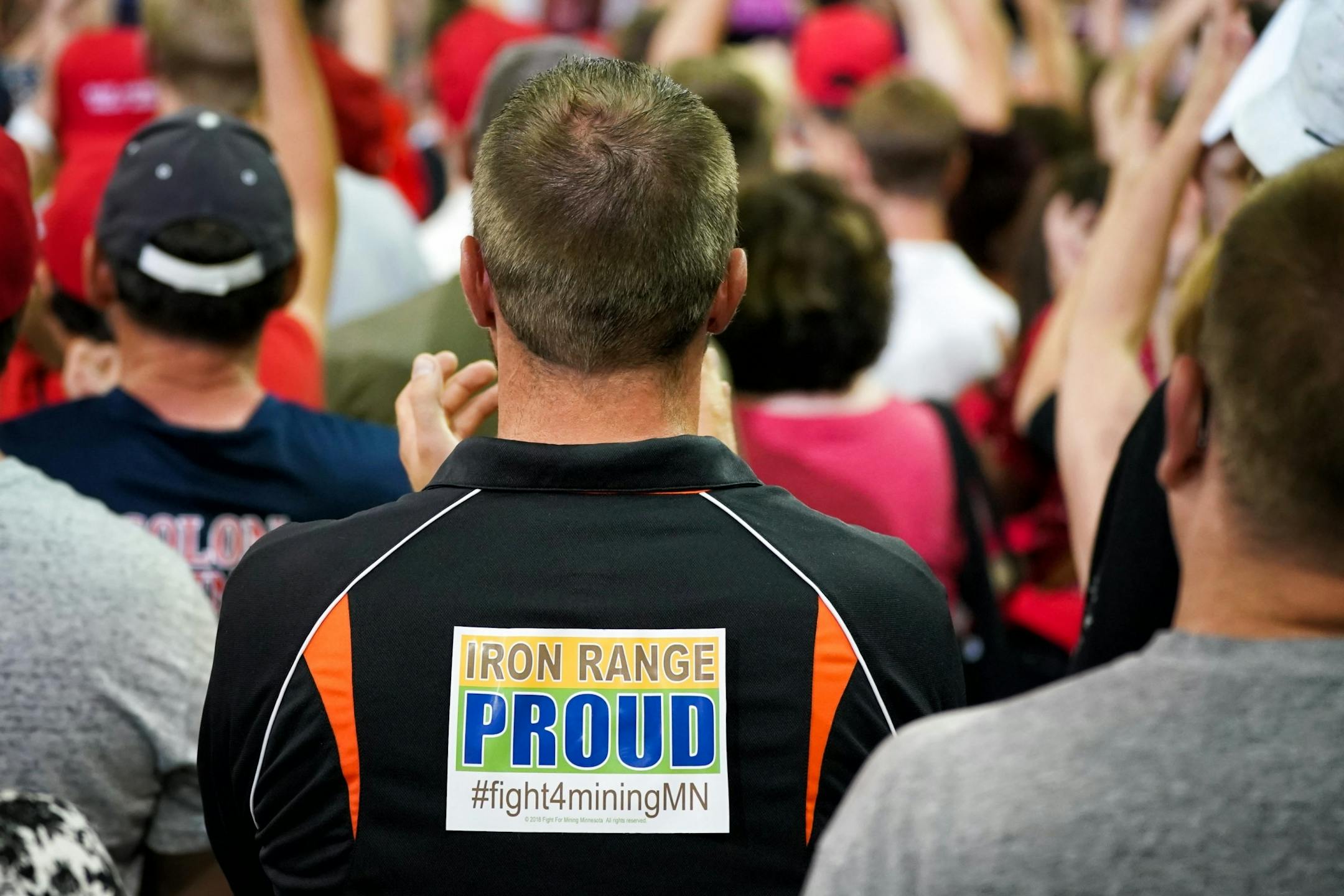 President Donald Trump made his first visit to Minnesota as president. One man wore an Iron Range Proud sticker.