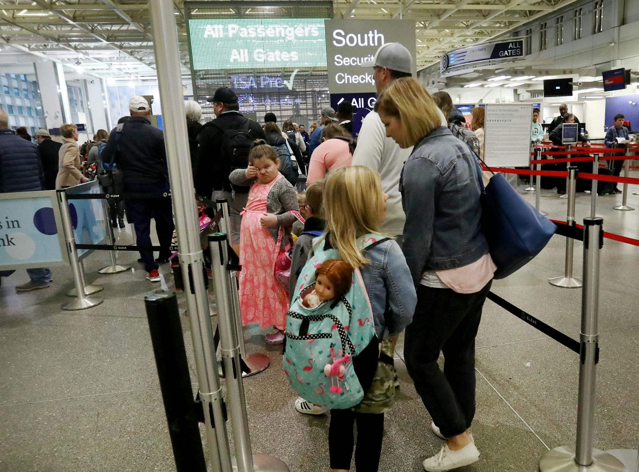 Members of the Jackson family, including a American Girl doll, headed towards TSA screening in Terminal 1 at MSP Airport before their flight to Florida Tuesday, Nov. 26, 2019, in Minneapolis, MN.] DAVID JOLES • david.joles@startribune.com Thanksgiving should be a busy travel season, whether you're flying or driving. Fueled by lower gas prices, some 55 million revelers will take to the highway this season. TSA expects this Thanksgiving to be the second-busiest on record