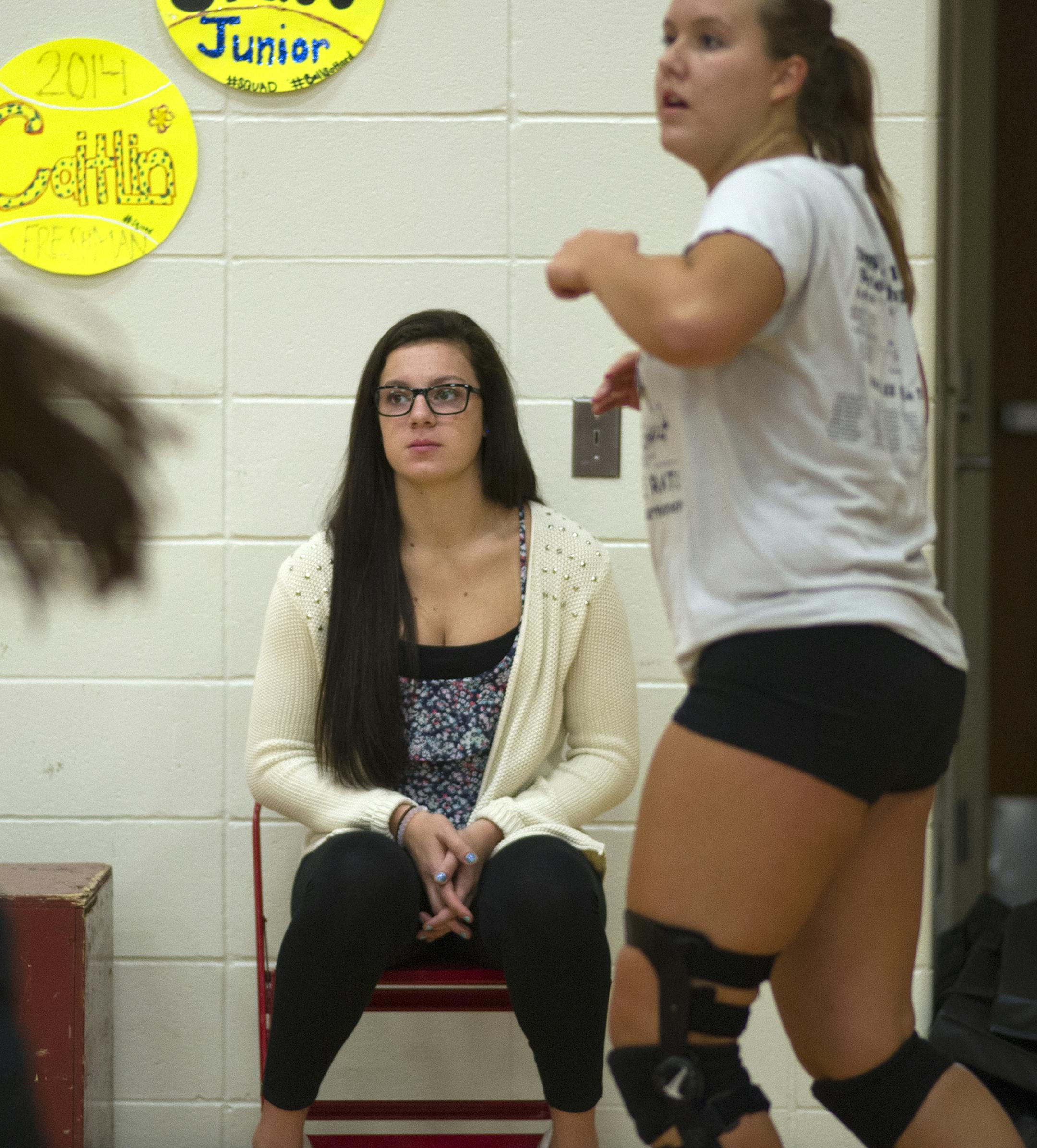 Belle Plaine's top player, Mariena Hayden, watches the rest of her team scrimmage, Friday, September 5th, 2014. ] (Matthew Hintz, 090514, Belle Plaine)