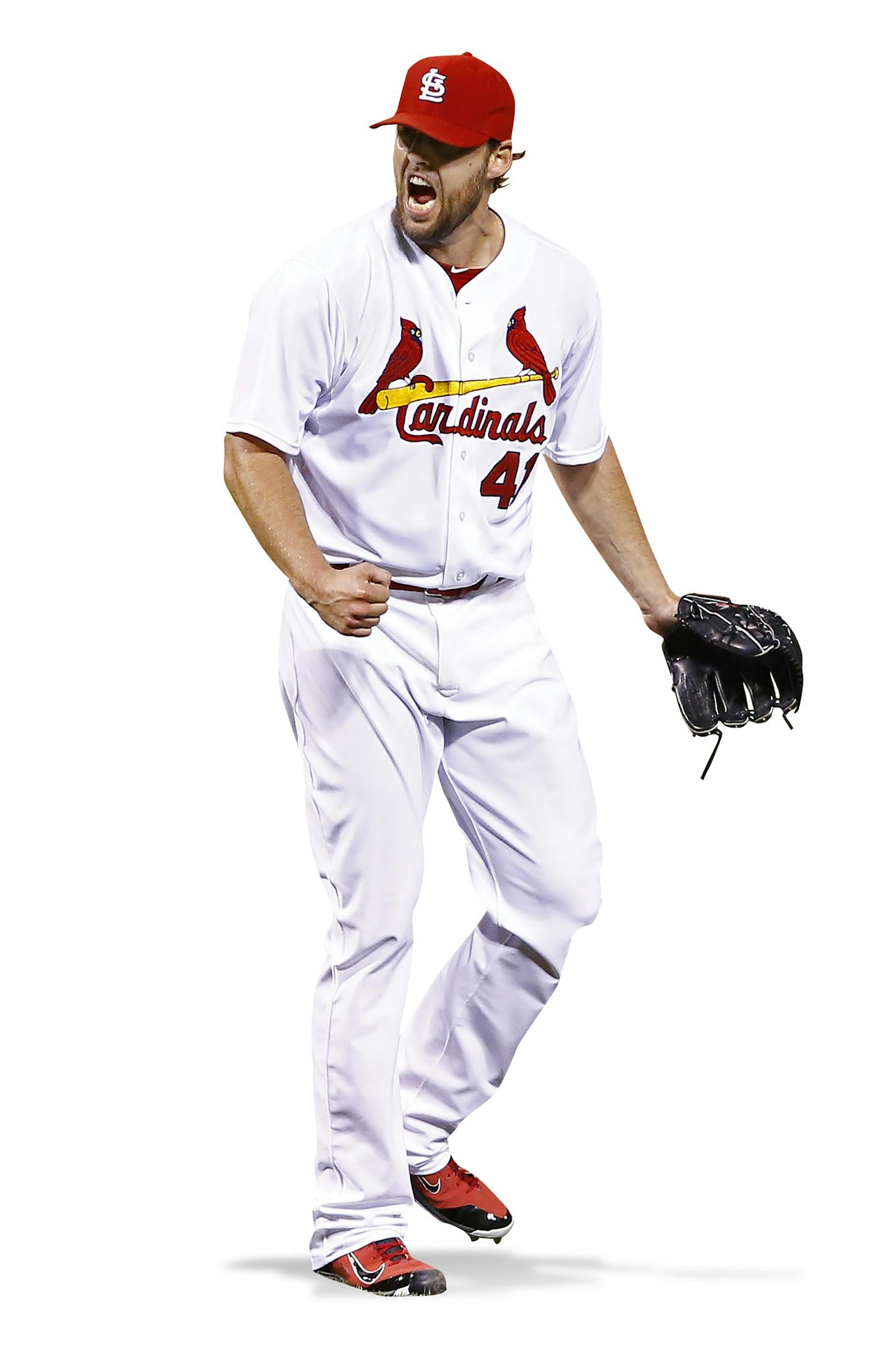 St. Louis Cardinals starting pitcher John Lackey reacts after striking out Los Angeles Dodgers' A.J. Ellis to end the seventh inning of a baseball game Friday, May 29, 2015, in St. Louis. (AP Photo/Billy Hurst) ORG XMIT: MOBH112