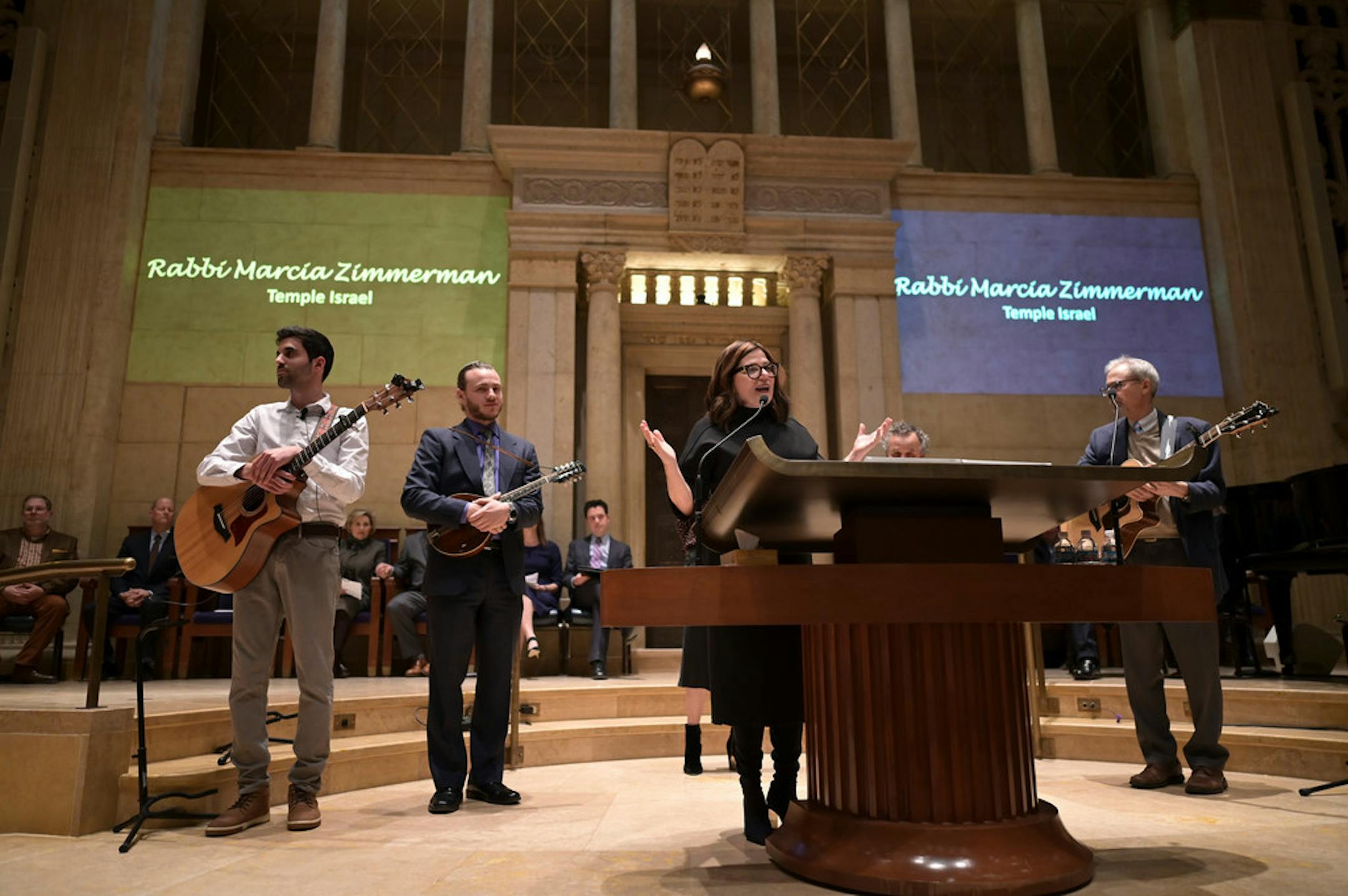 Temple Israel Rabbi Marcia Zimmerman gave the opening remarks at Tuesday night's event combating anti-Semitism.