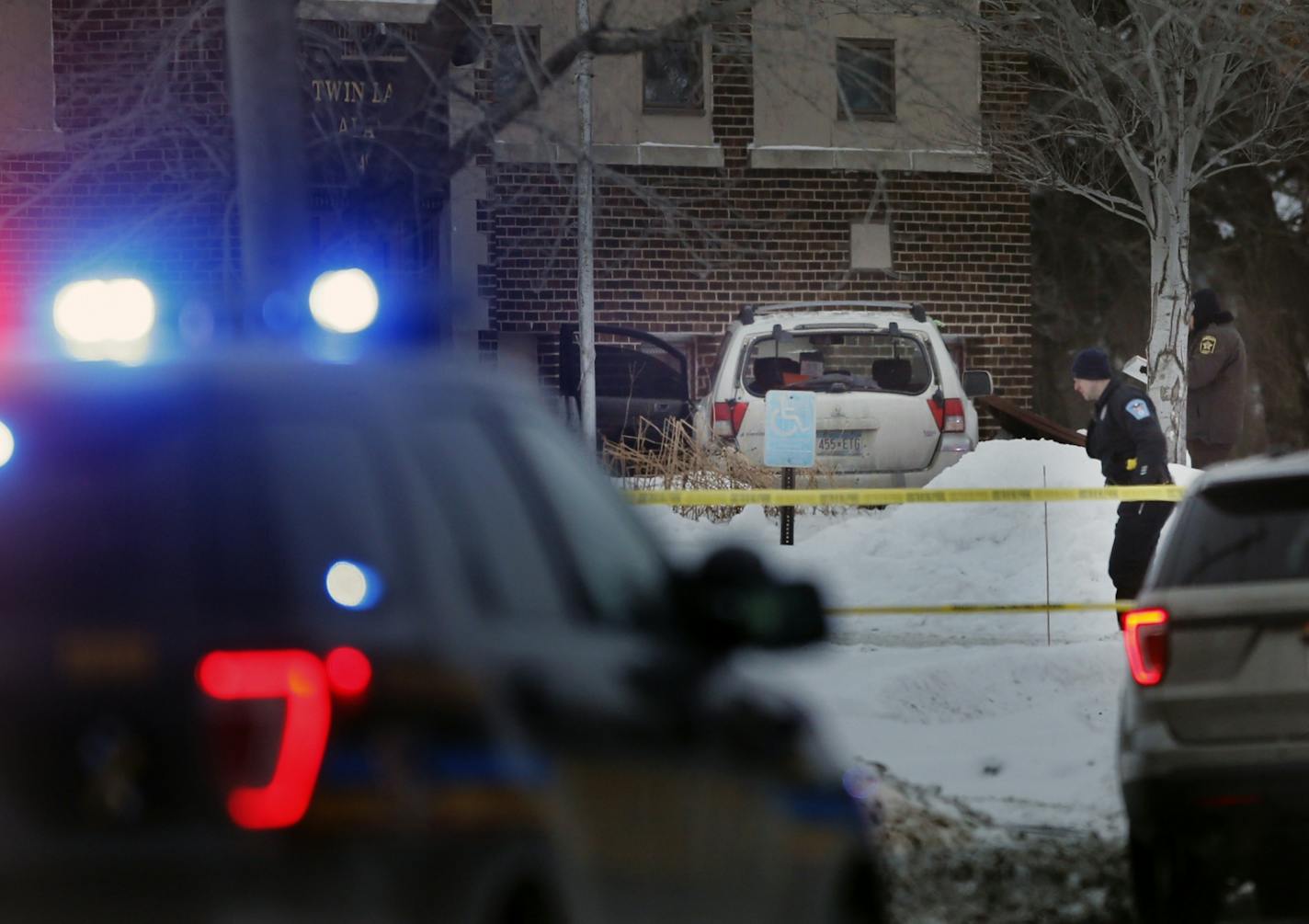 The vehicle with the blown out back window was being investigated. Police are on the scene of what is reported to be an officer-involved shooting in Brooklyn Center near 49th and Brooklyn Ave.