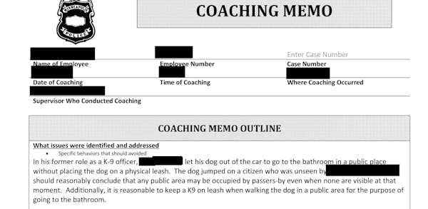 A coaching memo filed as an exhibit in a lawsuit by the Minnesota Coalition on Government Information.