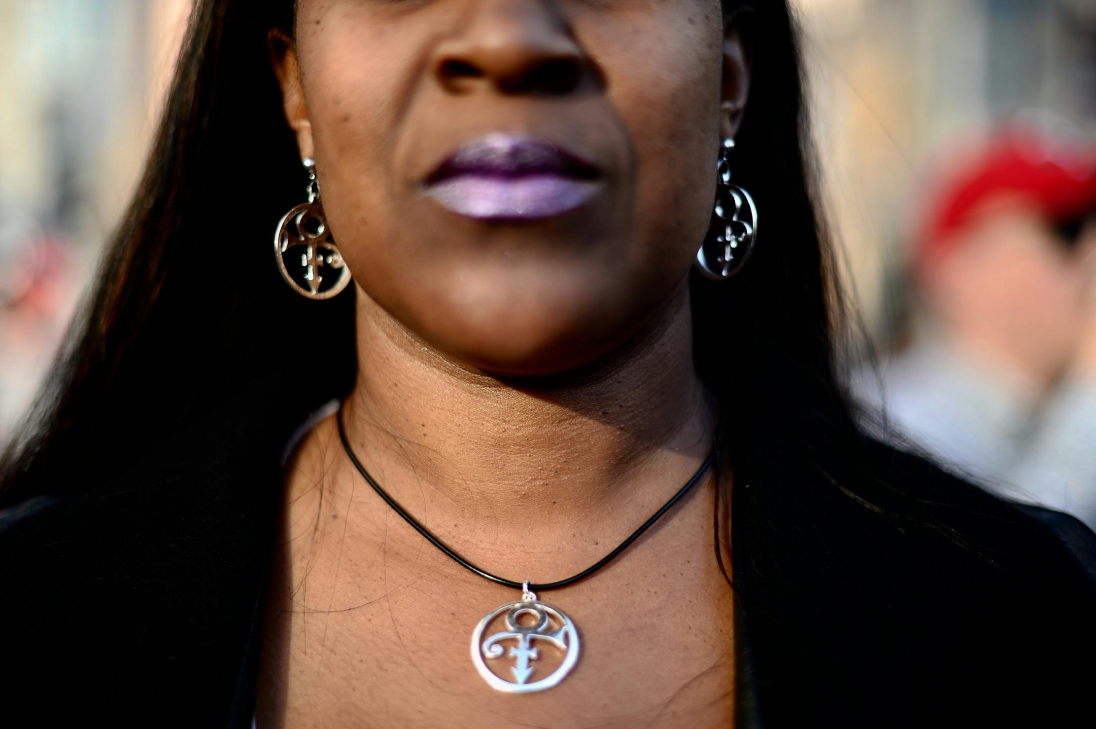Chauncey Cameron wore the Prince symbol as jewlery at Saturday's block party commemorating Prince.