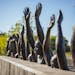 Raise Up, a sculpture by Hank Willis Thomas, on the grounds of the new National Memorial for Peace and Justice in Montgomery, Ala., April 20, 2018. De