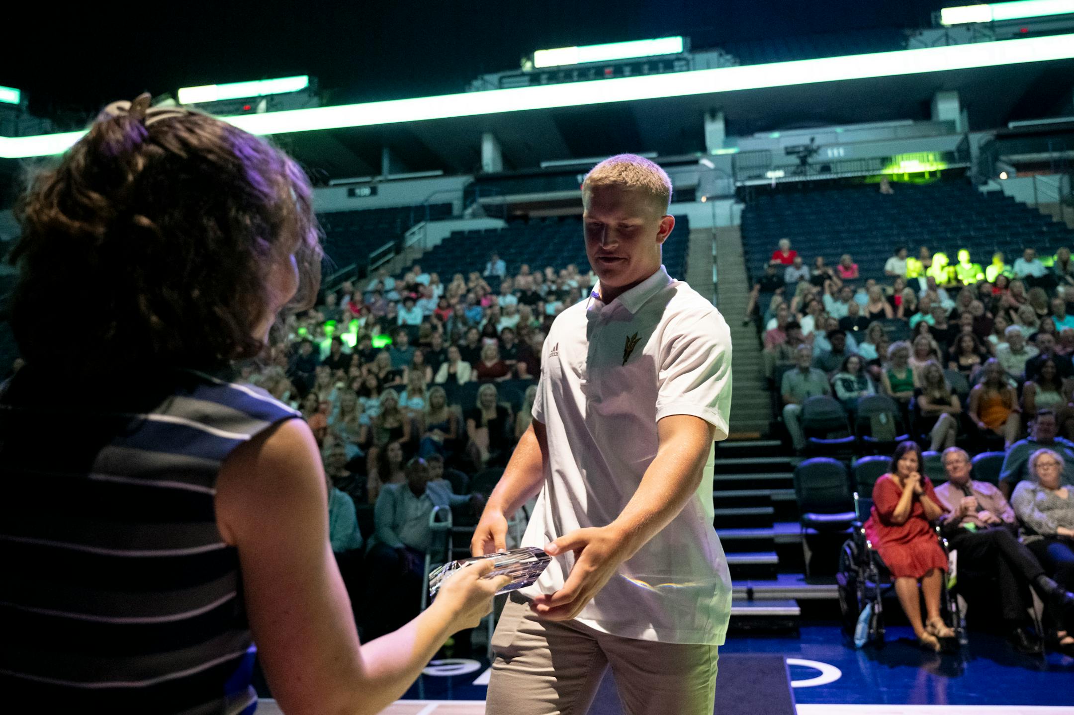 Male Athlete of the Year Hayden Bills, of Rosemount football and track and field, accepts his award during the Star Tribune's sixth annual All-Metro Sports Awards show.