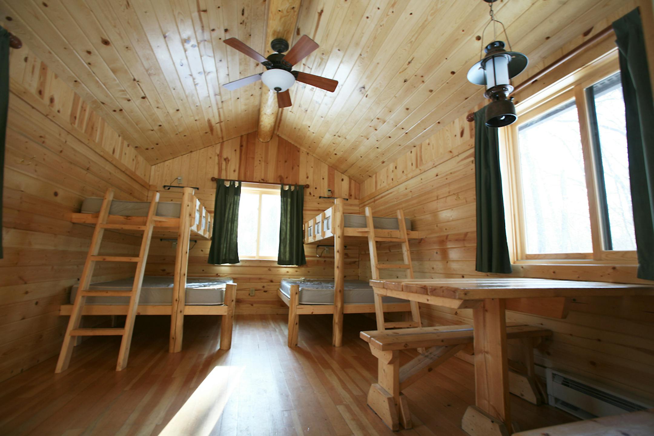 Interior of camper cabin in Wild River State Park.