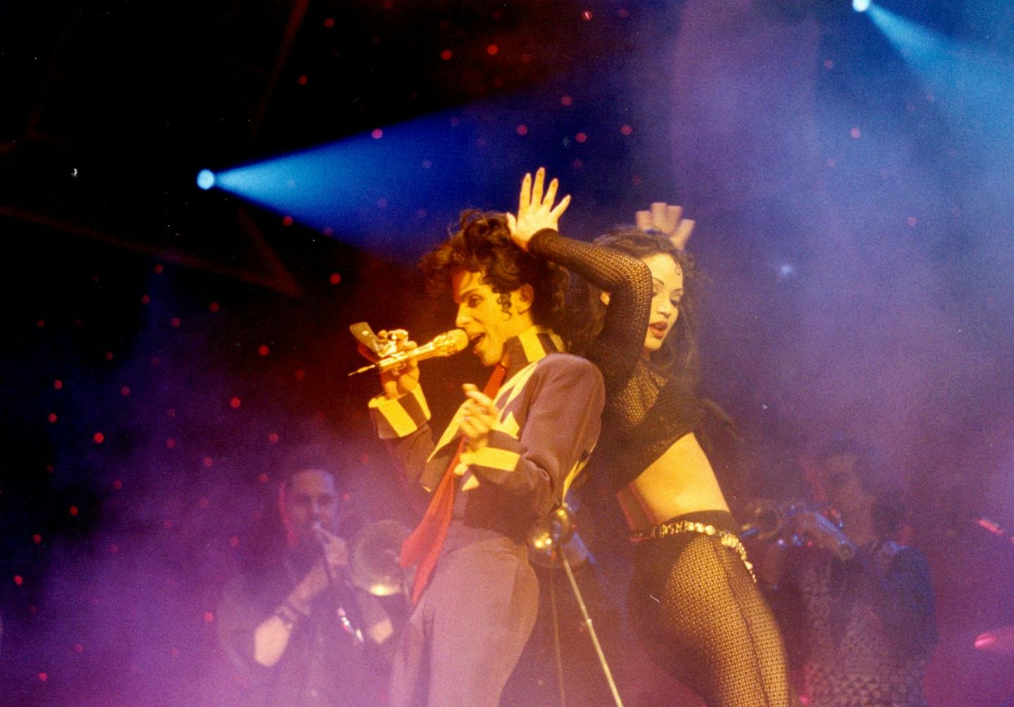 April 16, 1993 Prince singing at the Universal Amphitheater on the first night of a three night stand here in L.A. at the end of his current tour. Jeff Wheeler, Minneapolis Star Tribune