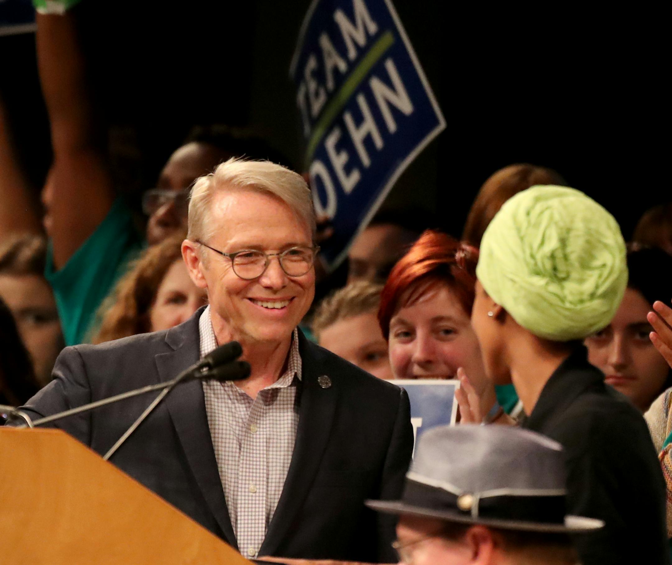 Minneapolis mayoral candidate Rep. Raymond Dehn, DFL-Minneapolis, left, was introduced by Rep Ilhan Omar, DFL-Minneapolis, right, at the Minneapolis DFL convention Saturday, July 8, 2017, at the Minneapolis Convention Center in Minneapolis, MN.] DAVID JOLES ï david.joles@startribune.com The Minneapolis DFL holds its convention Saturday in hopes of endorsing a candidate for mayor.