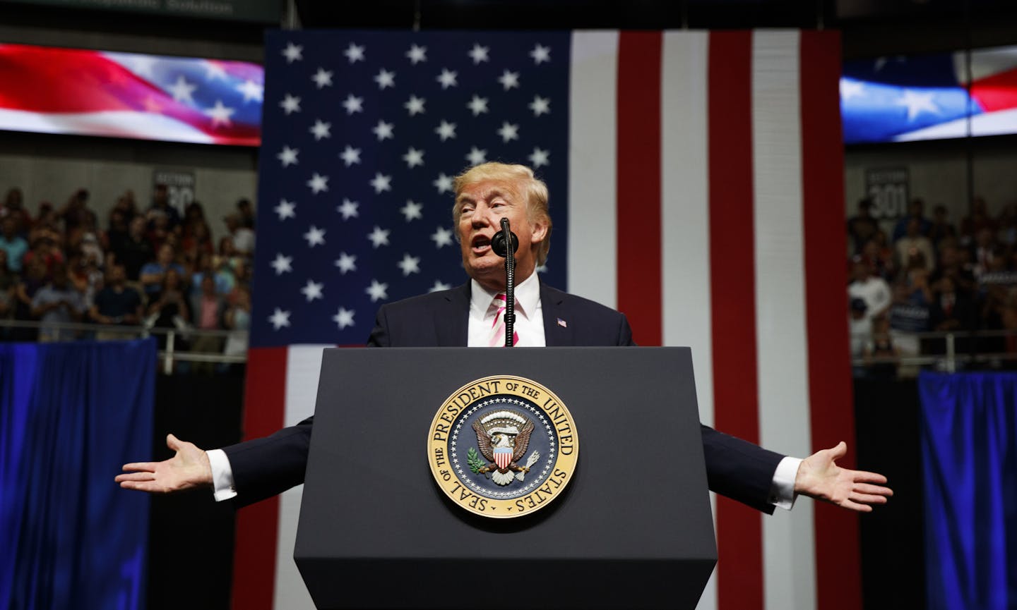 FILE - In this Friday, Sept. 22, 2017, file photo, President Donald Trump speaks at a campaign rally for Sen. Luther Strange, R-Ala., in Huntsville, Ala. Citizens of eight countries will face new restrictions on entry to the U.S. under a proclamation signed by Trump on Sunday, Sept. 24. (AP Photo/Evan Vucci, File)