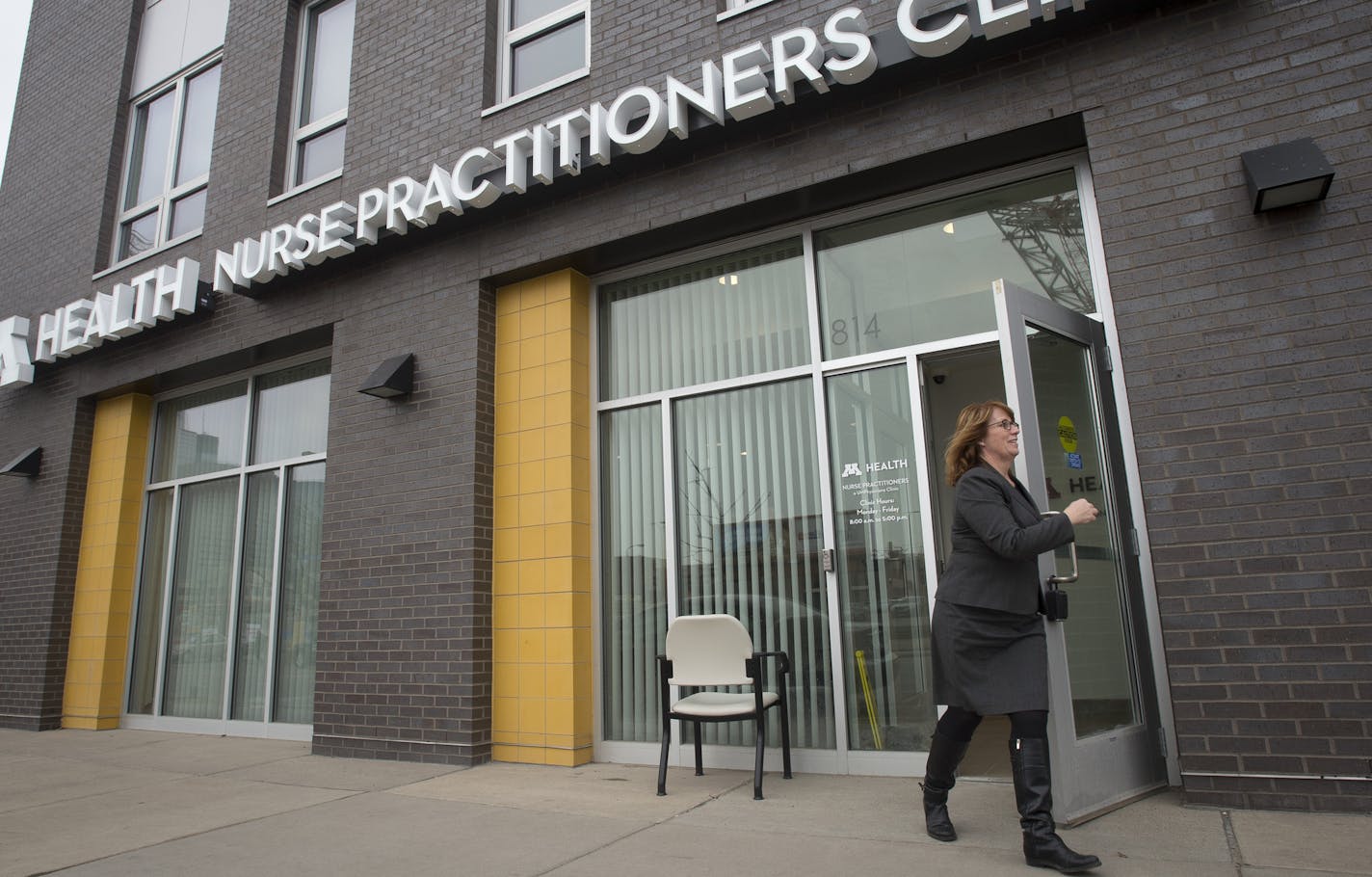 Rep. Erin Murphy, DFL-St. Paul, leaves the new University of Minnesota Health Nurse Practitioners Clinic in downtown Minneapolis after Tuesday's ribbon cutting. Murphy was a supporter of recently passed legislation that allows nurse practitioners to treat patients with autonomy without doctors. ] (Aaron Lavinsky | StarTribune) The U of M is launching the first nurse-led and operated primary care clinic in the state -- which will be tested in Minneapolis as a potential solution to the looming sho