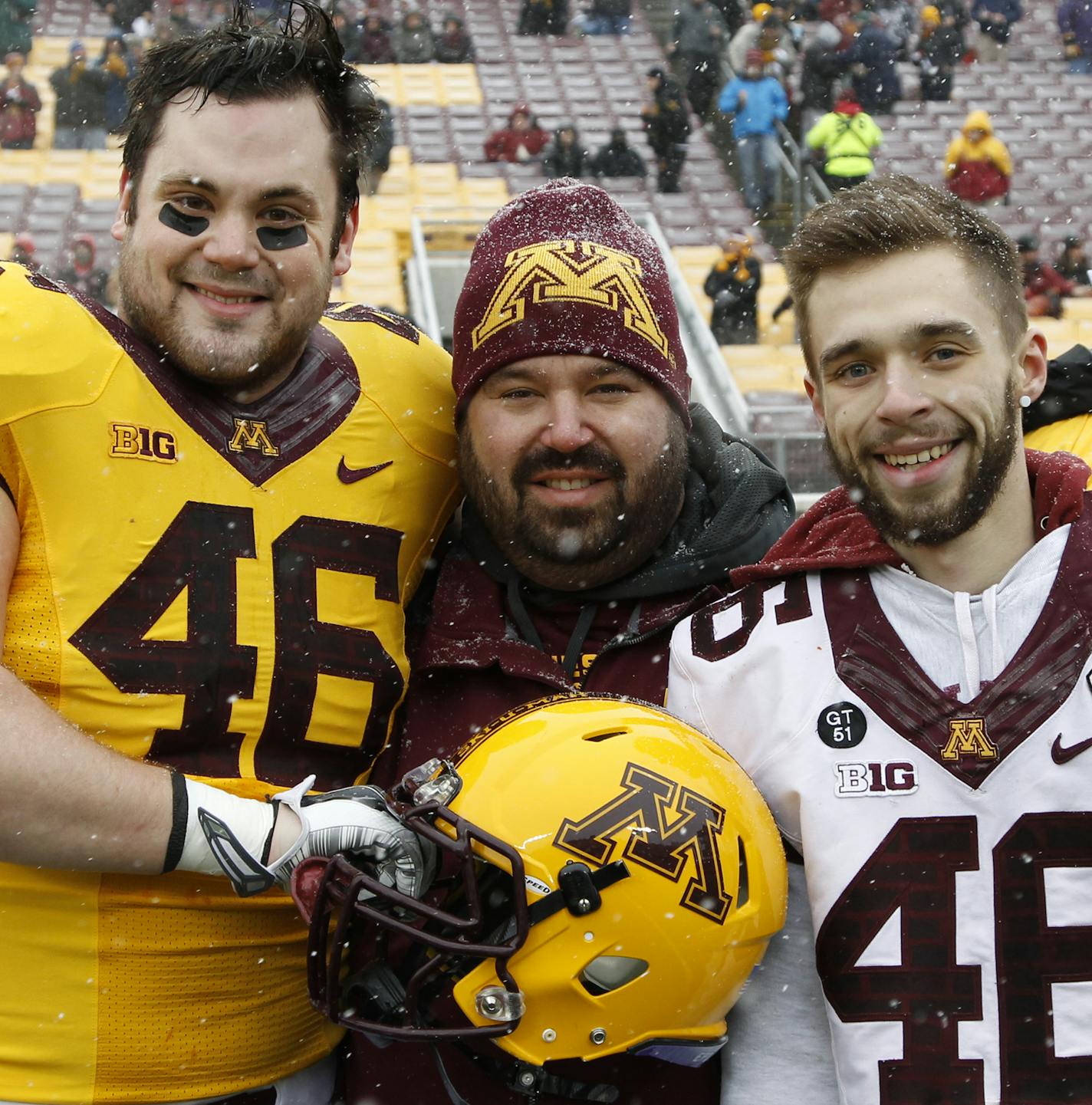 (left to right), Cameron Botticelli, Jason Botticelli (uncle) and Jeremy Krejci (who is Jason&#x201a;&#xc4;&#xf4;s son, and Cameron&#x201a;&#xc4;&#xf4;s cousin). Senior Day, Gophers vs. Ohio State, 2014, TCF Bank Stadium. Photo courtsey of University of Minnesota.