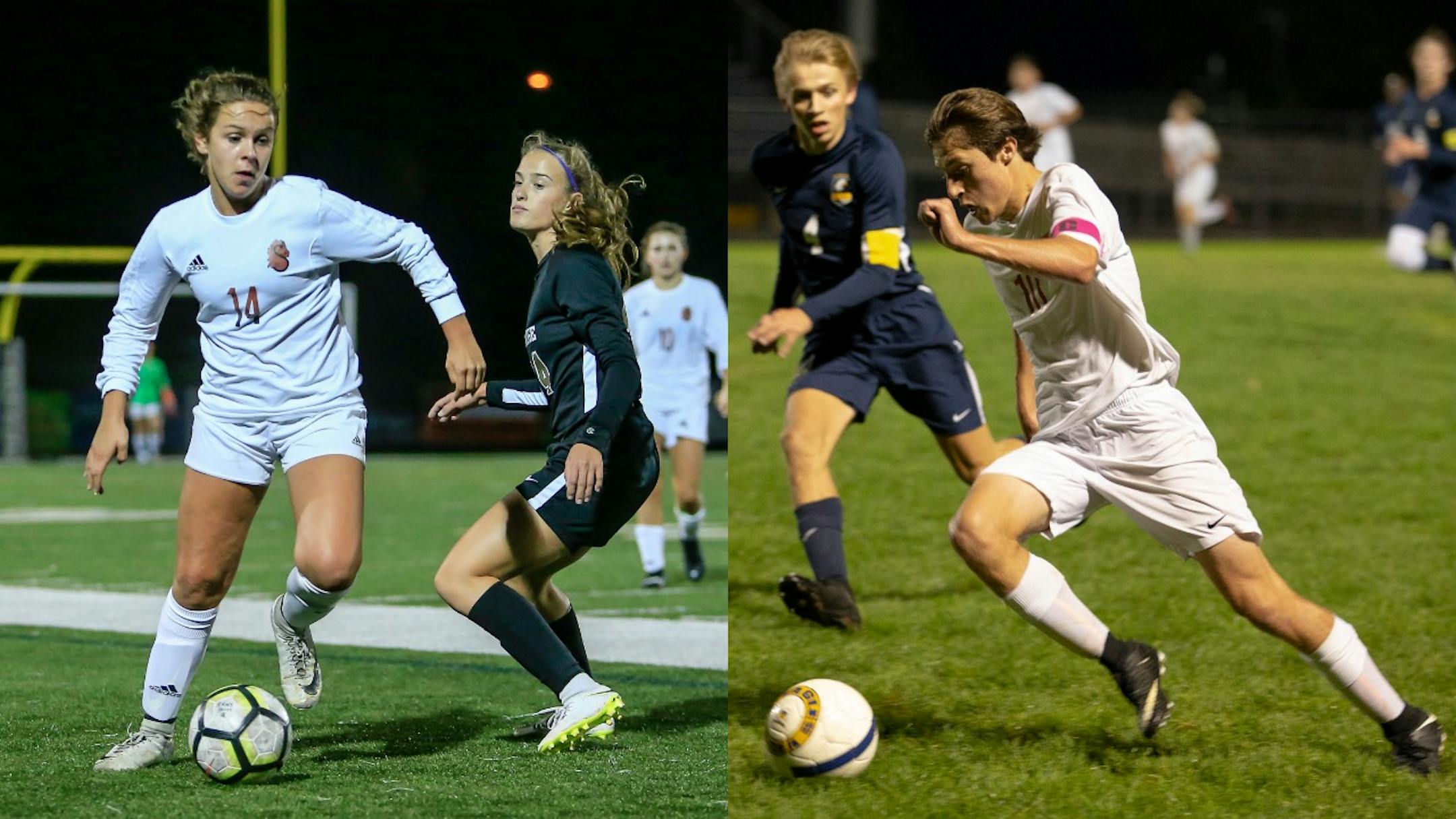 Stillwater senior standout Dara Andringa, far left, will play college soccer at Wisconsin. Her father, Rob, was a defenseman on the Badgers men's hockey 1990 national championship team. If Centennial and co-captain Demetrius Bernardy-Nelson, right, are going back to the Class 2A boys' soccer tournament, it will be as the Section 7 champion, rather than Section 5.