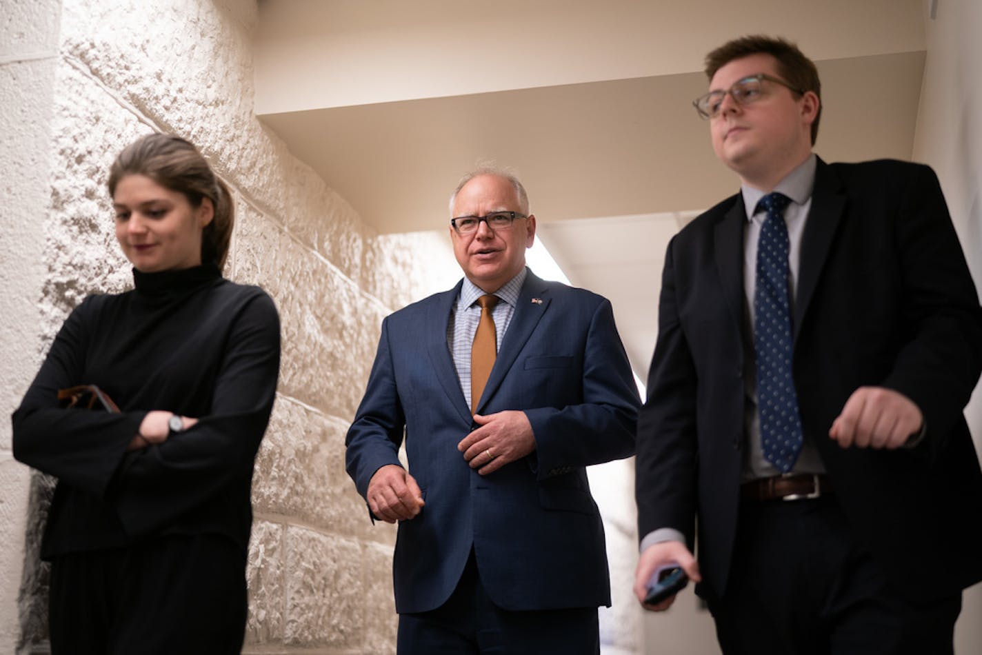 Governor Tim Walz met privately with members of the press to make his case for the budget deal, hammered out over the last week and announced Sunday night. ] GLEN STUBBE • glen.stubbe@startribune.com Monday, May 20, 2019