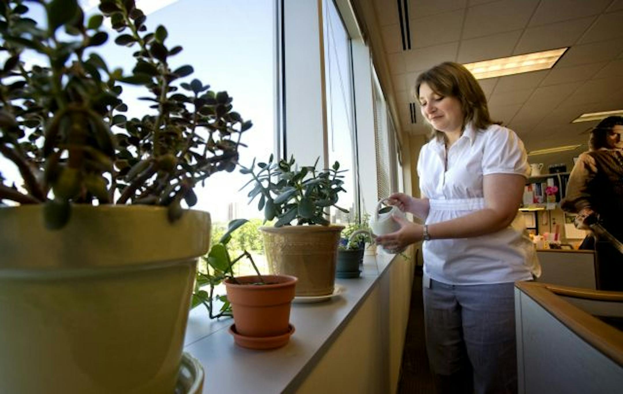 Sheri Hansen, senior account executive for Padilla Speer Beardsley, volunteered to water plants in their office that overlooks the Guthrie Theater and Gold Medal Park. The small change saved the company about $3,500 a year.