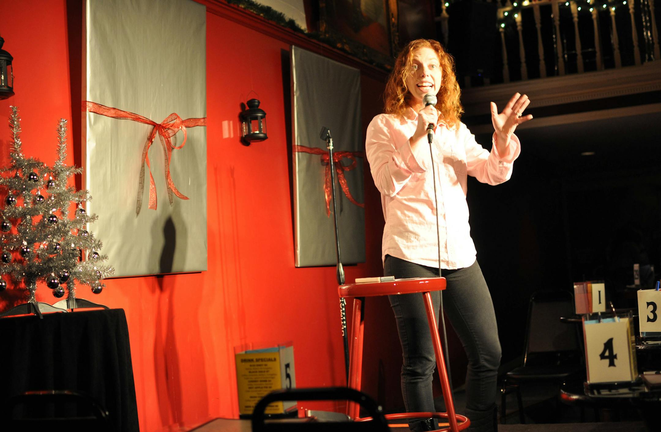 Photo by Liz Rolfsmeier An amateur comic performed during open mic night at the Joke Joint in Lilydale. (ID to come)