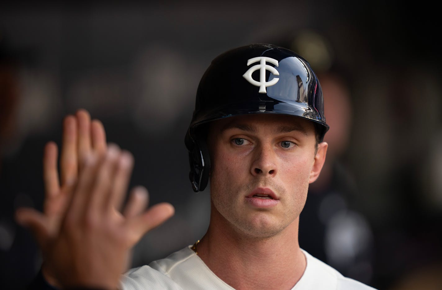 Minnesota Twins right fielder Max Kepler was congratulated in the dugout after scoring in the third inning on a Carlos Correa double. The Minnesota Twins faced the San Diego Padres in an MLB baseball game Wednesday night, May 10, 2023 at Target Field in Minneapolis. ] JEFF WHEELER • jeff.wheeler@startribune.com