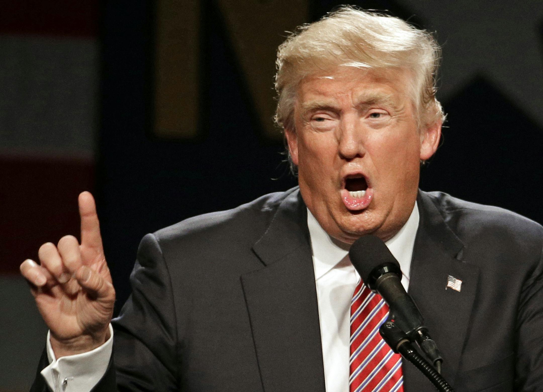 Republican presidential candidate Donald Trump speaks during a campaign rally at the Greensboro Coliseum in Greensboro, N.C., Tuesday, June 14, 2016. (AP Photo/Chuck Burton) ORG XMIT: MIN2016061518315450