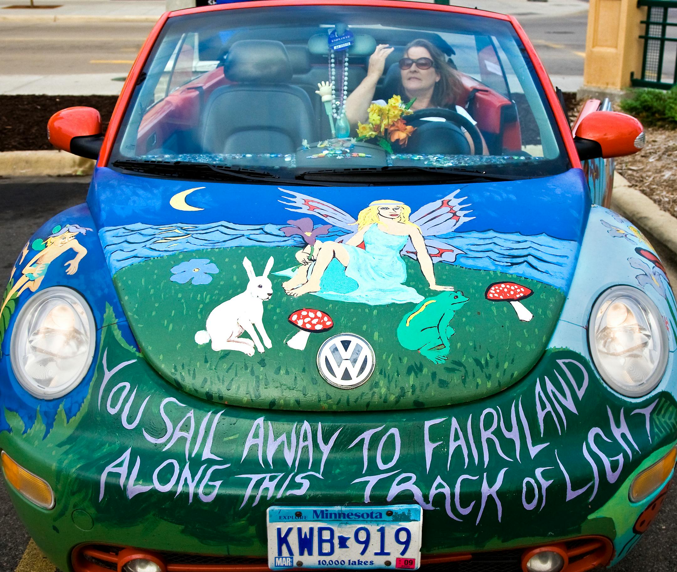 Sandee Elfmann in her 2003 VW Beetle