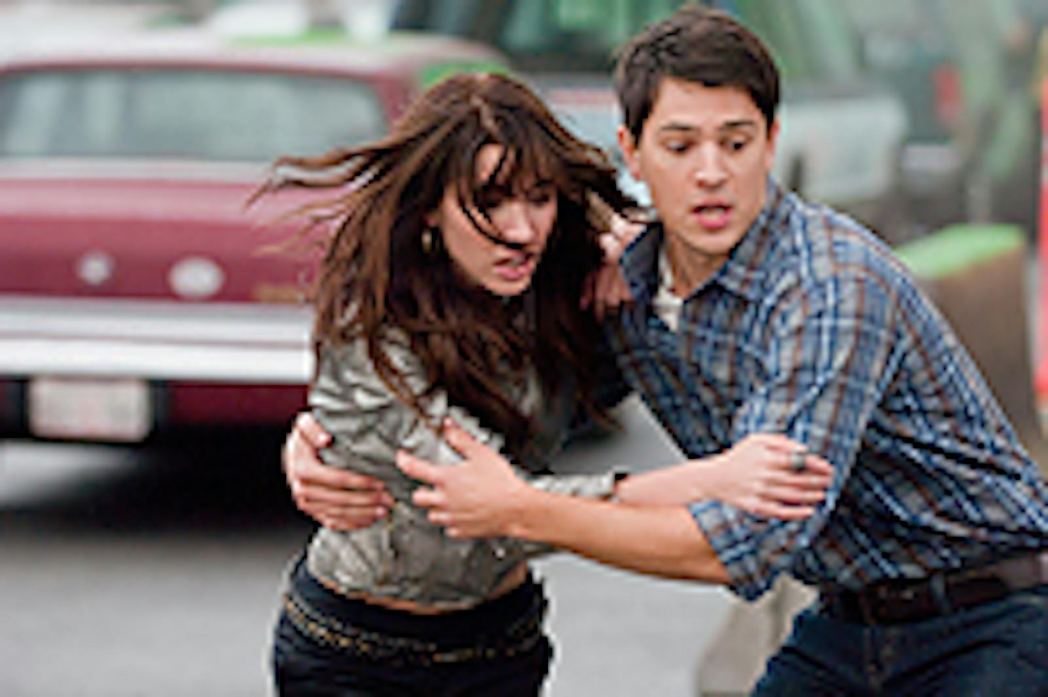 Jacqueline MacInnes Wood and Nicholas D'Agosto try to escape fate in "Final Destination 5."