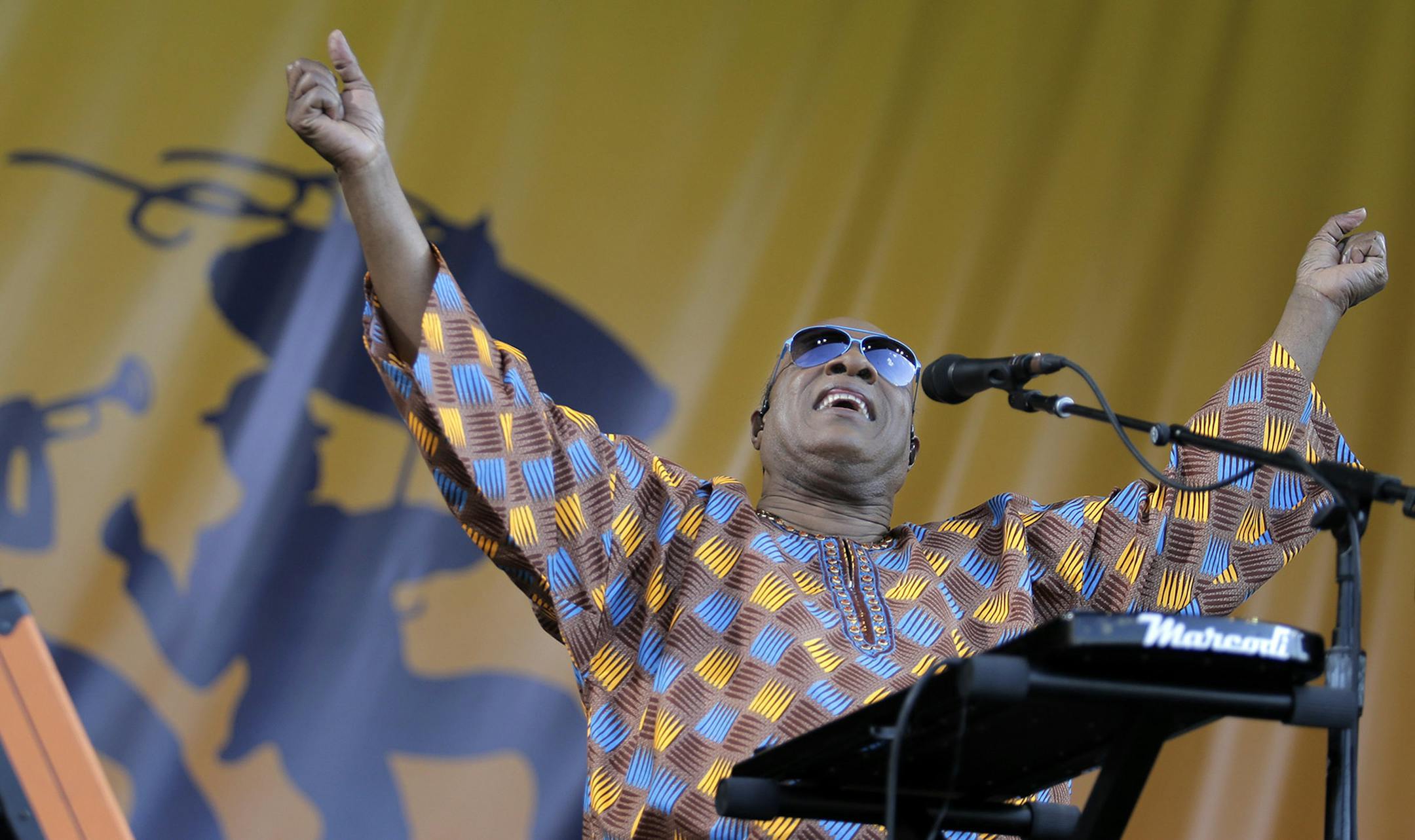 Stevie Wonder preached a message of unity at the New Orleans Jazz Fest.