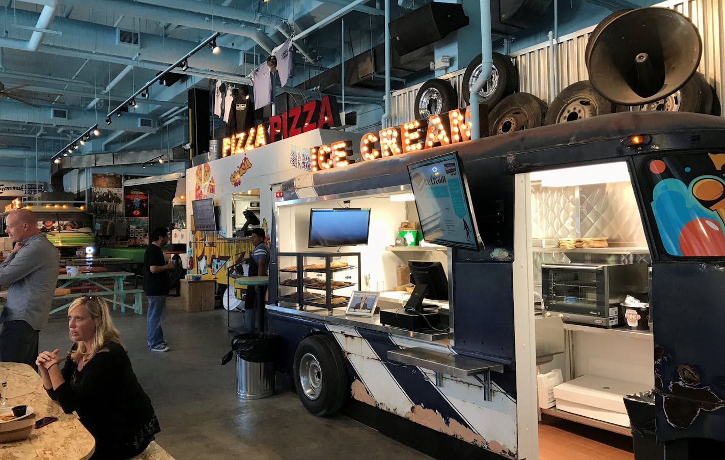 The pizza and ice cream trucks at Seventh Street Truck Park in St. Paul. Photo by Tom Horgen