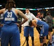 Lynx center Janel McCarville comforted forward Maya Moore as the Lynx players waited to leave the court after Los Angeles beat the Lynx 77-76 in Game 