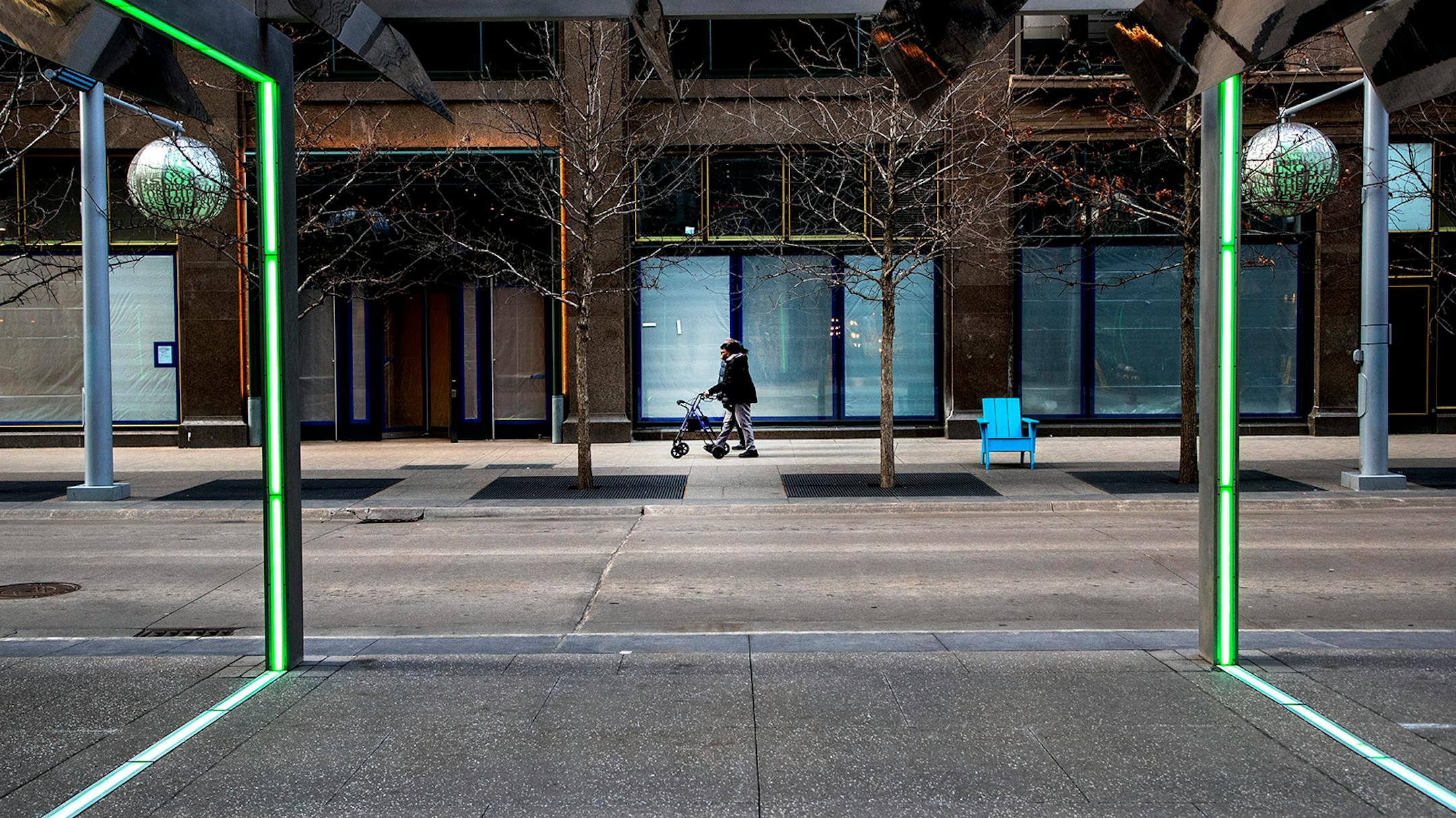 A normally busy Nicollet Mall in downtown Minneapolis had much less pedestrian traffic on Tuesday.