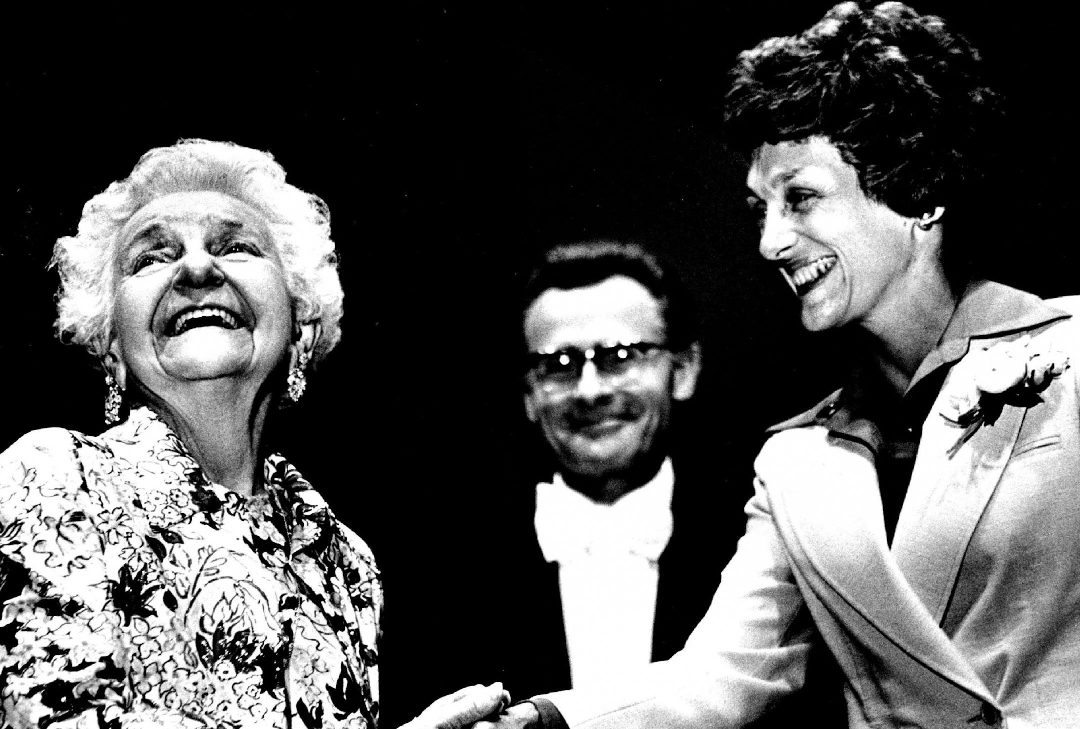 September 10, 1977 Joan Mondale met Carrie Bliss, 91, the earliest known volunteer worker for the Minneapolis Symphony, now the Minnesota Orchestra. Watching was Stanislaw Skrowaczewski, music director of the orchestra. It wasn't Joan Mondale, wife of the vice president, who opened the Minnesota Orchestra's 7th season Friday. It was Joan Mondale, Carter administration arts advocate. That's not what the program for the first concert of the season called the former Minneapolis Symphony Orchestra u