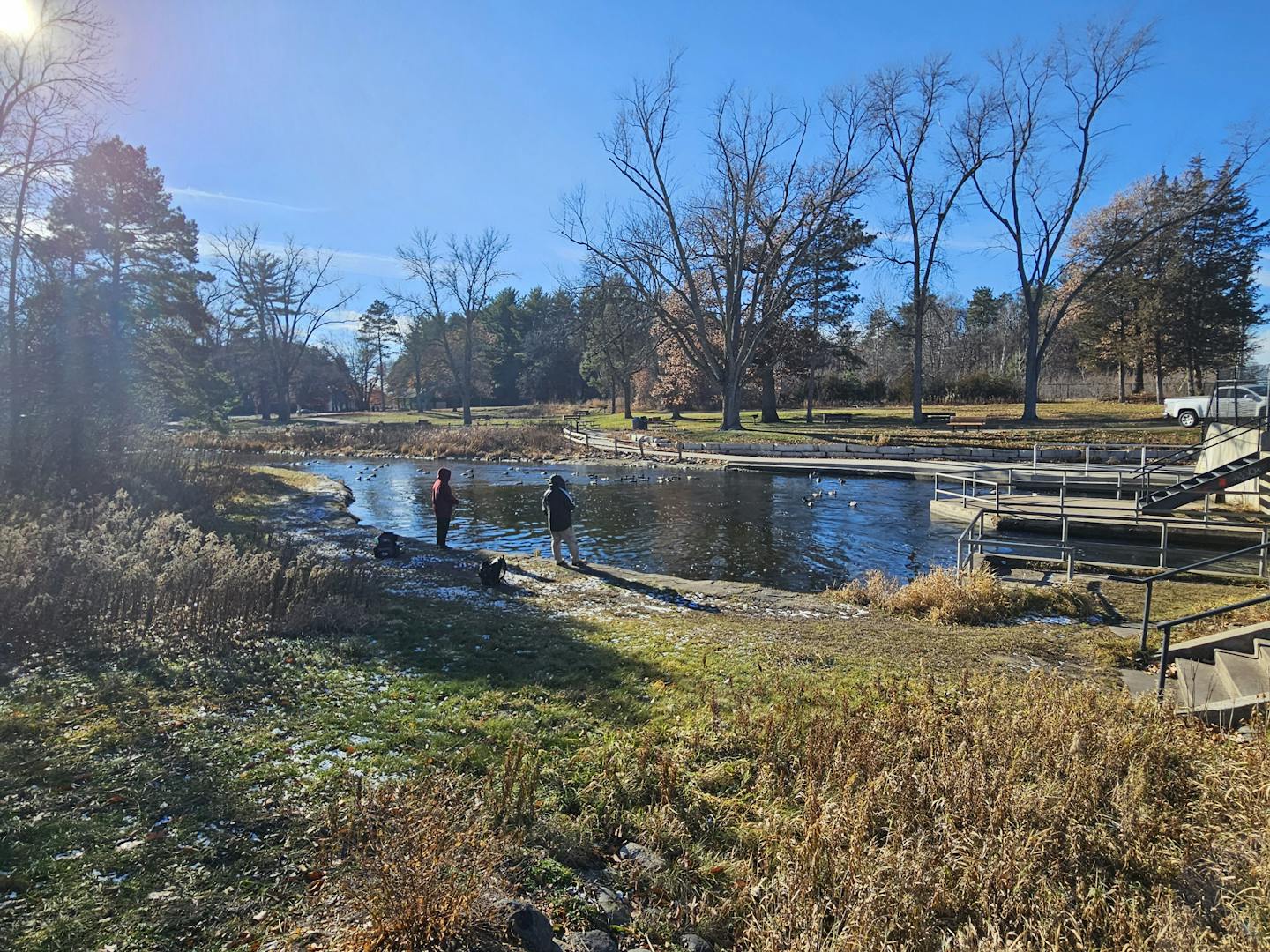 Anglers fish on the Sucker Lake channel, where swans congregate. Ramsey County Parks and Recreation officials say swans are ingesting lead tackle and 