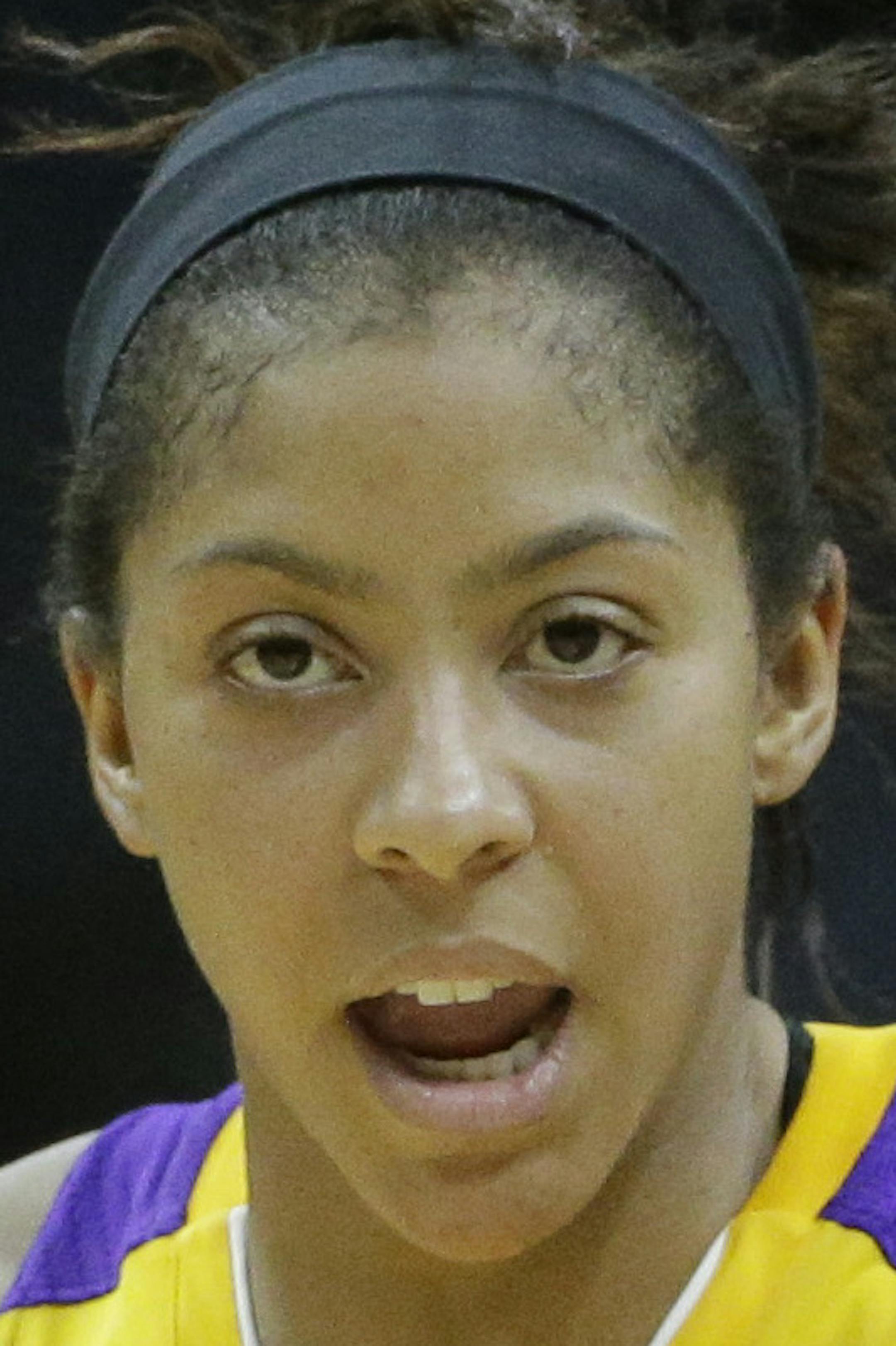 Los Angeles Sparks' Nneka Ogwumike, right, and Candace Parker during the second half of a WNBA basketball game against the Washington Mystics, Thursday, Sept. 3, 2015, in Los Angeles. The Sparks won 93-91. (AP Photo/Jae C. Hong) ORG XMIT: MIN2015091719183219