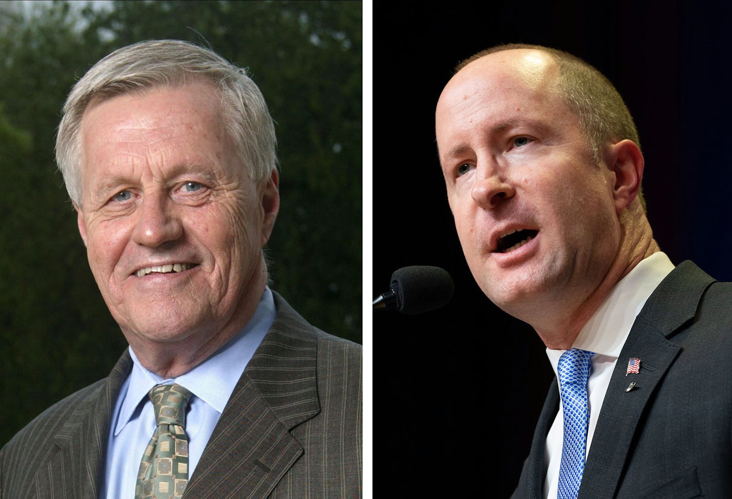 U.S. Rep. Collin Peterson, left, the Democrat who represents Minnesota's Seventh Congressional District, and Dave Hughes, his Republican opponent. ] GLEN STUBBE &#x2022; glen.stubbe@startribune.com