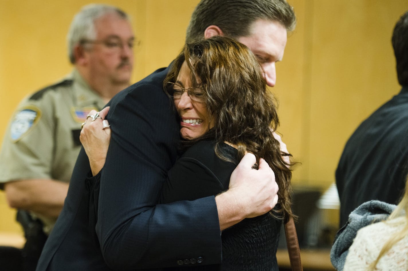 Lavonne Acre, mother of Levi Acre-Kendall, embraced defense attorney Doug Hazelton after the verdict.