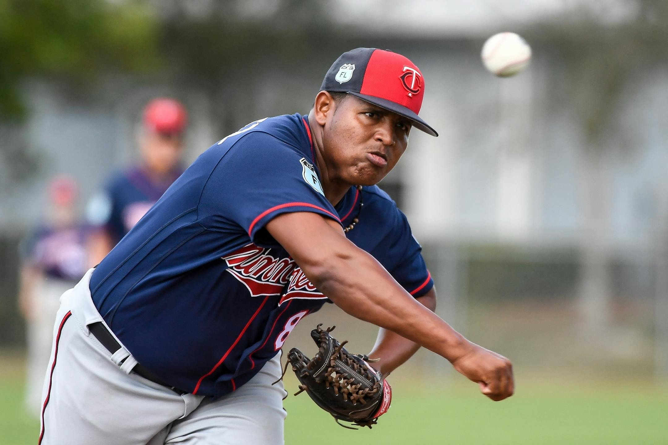 Minnesota Twins relief pitcher Raul Fernandez (81) threw pitches during a live batting practice Sunday.