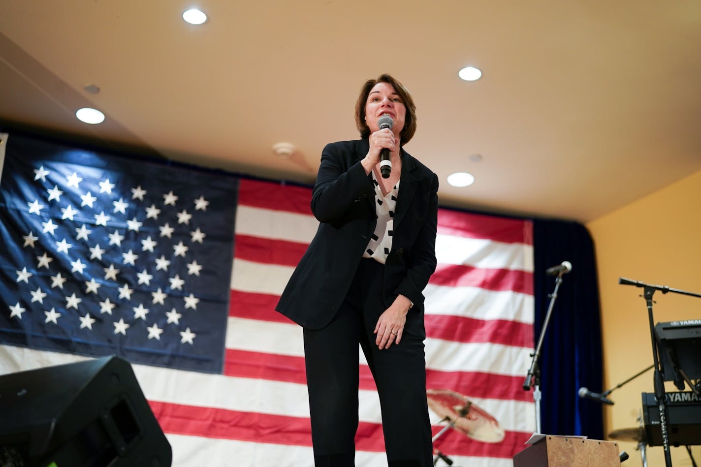 Sen. Amy Klobuchar spoke in Mason City, Iowa, the night before Iowa's Democratic caucuses.