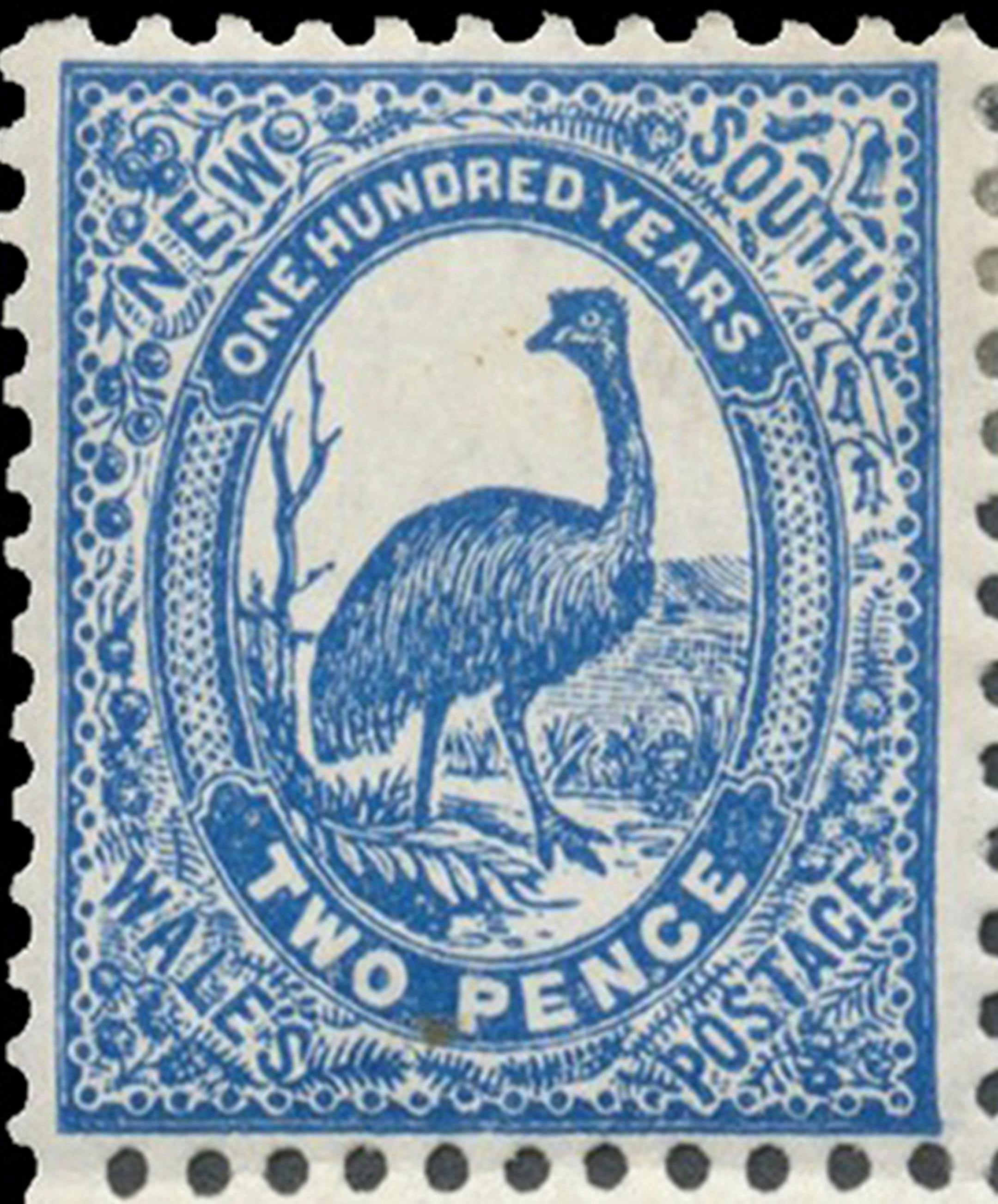 An emu graces this 1902 stamp from the Australian state of New South Wales. Birds images have been used on stamps for a long time. A stamp dealer in Australia, asked if age made this stamp particularly valuable said, no. At two pence ó two cents ó it most likely was far too common to accrue value.