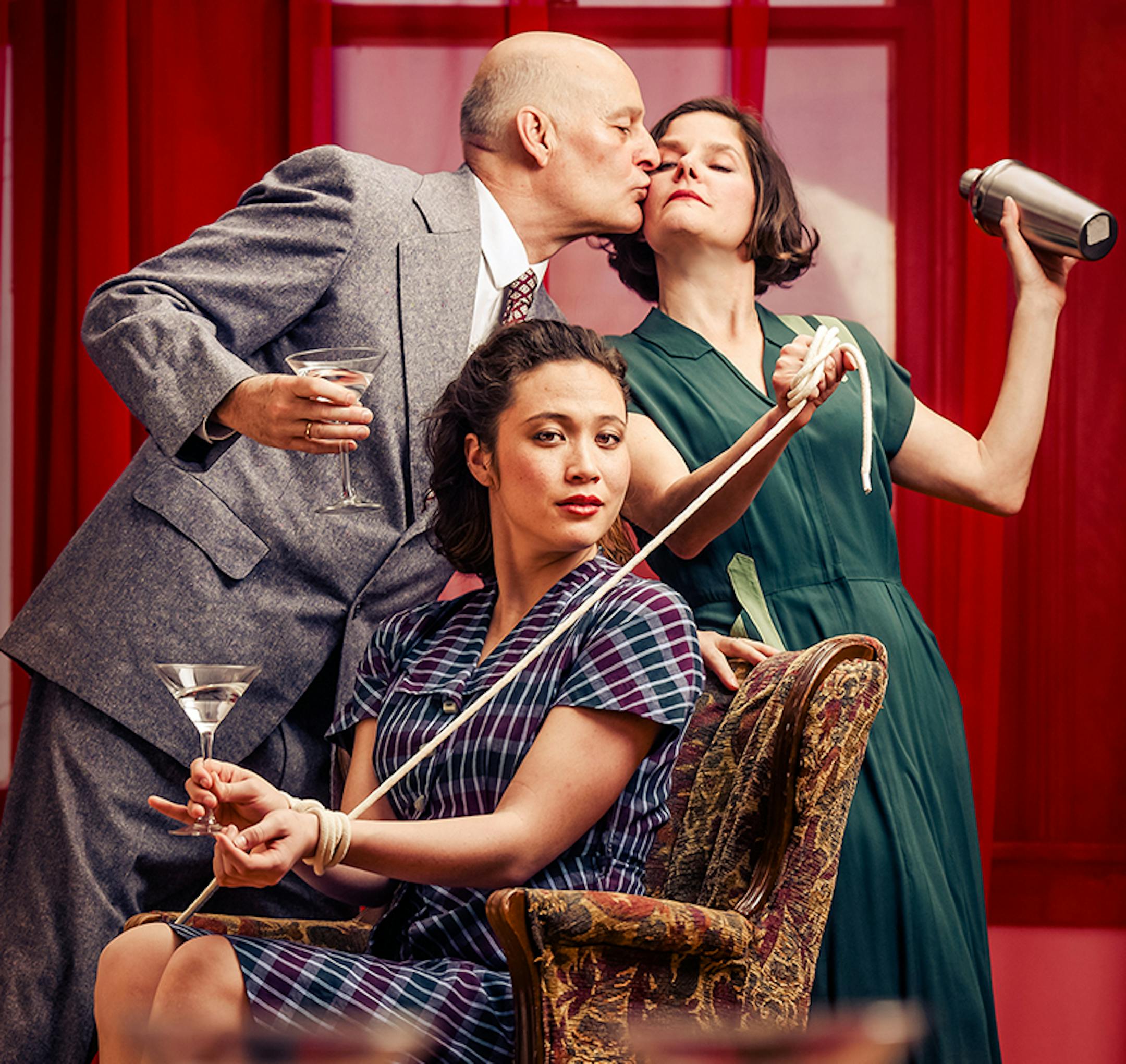 Stephen Yoakam, Meghan Kreidler and Annie Enneking in Workhaus Collective's "Lasso of Truth." (Photo by Travis Anderson)