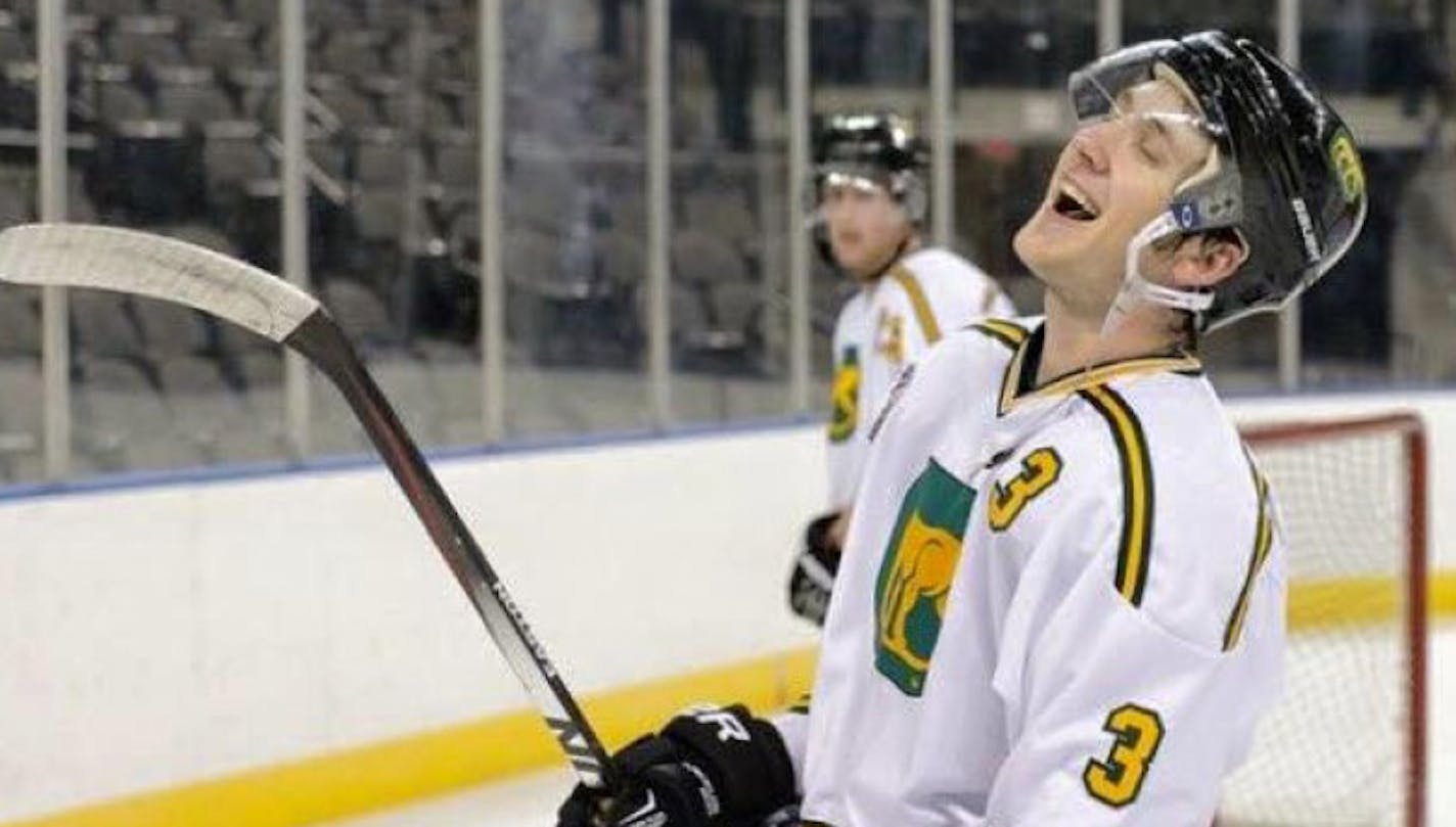 Matt Olson was injured while playing for the Chicago Cougars, who play in the U.S. Premier Hockey League.