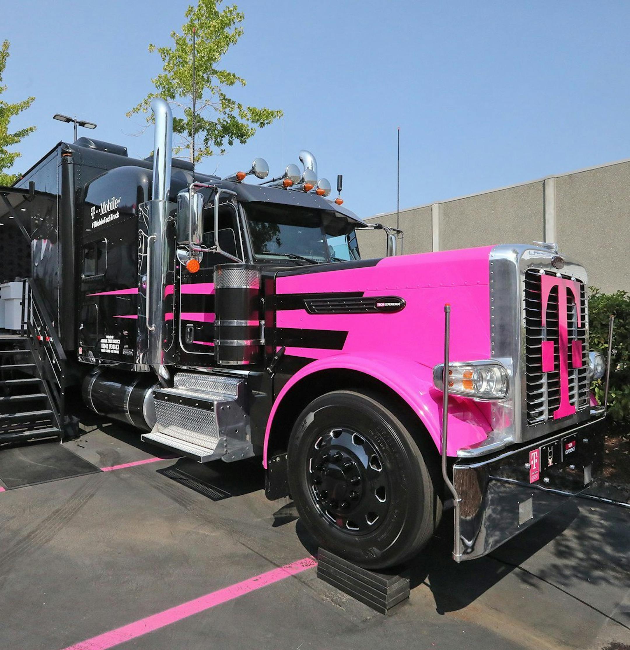 The first stop for T-Mobile's decked out semitruck is Philadelphia. The truck, an extension of the company's Tech Experience lab, showcases T-Mobile's ideas for the next generation of wireless connectivity, 5G, and how it envisions people and businesses making use of it. (Greg Gilbert/Seattle Times/TNS)
