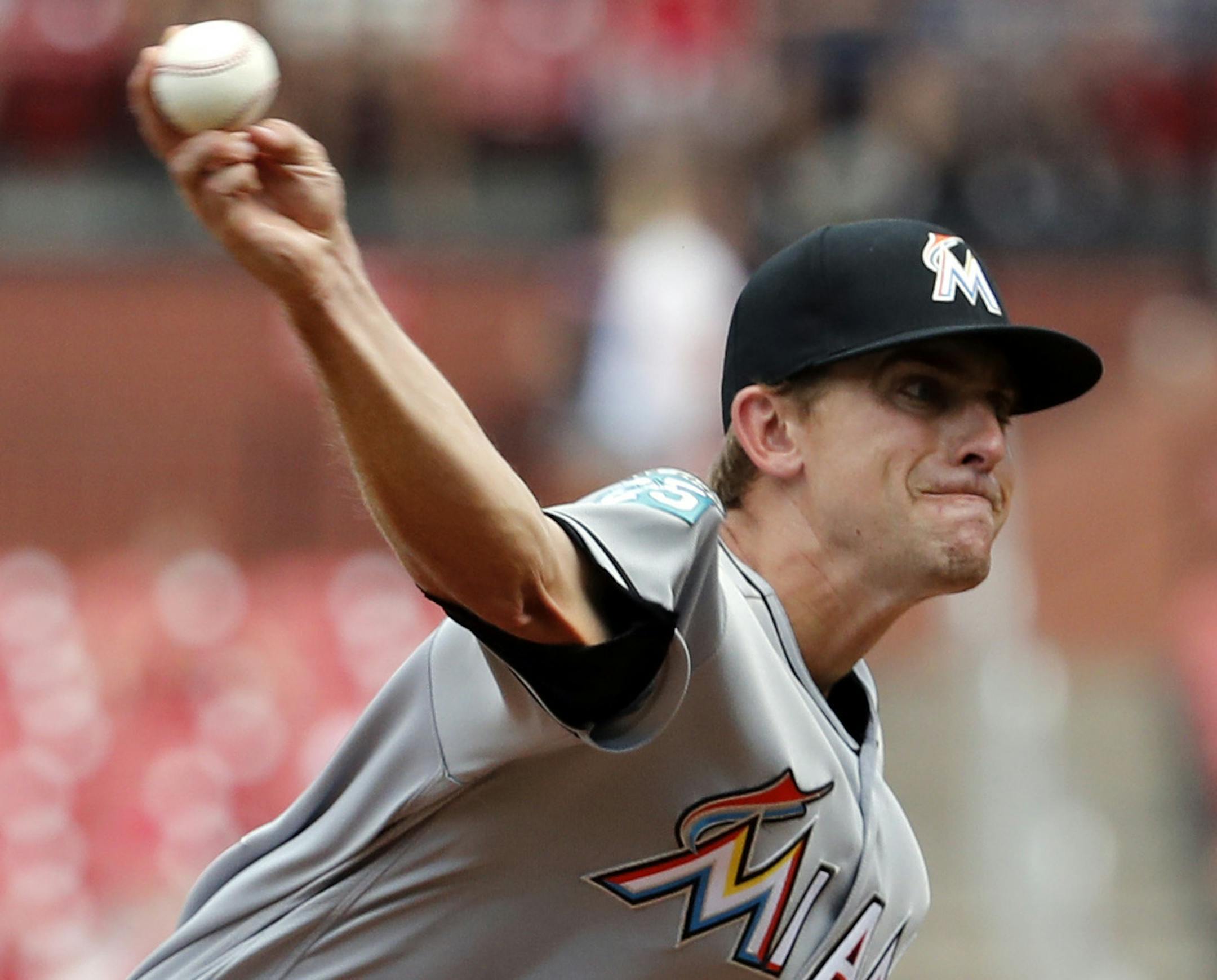 Miami Marlins pitcher Ben Meyer throws during the seventh inning of a baseball game against the St. Louis Cardinals Thursday, June 7, 2018, in St. Louis. (AP Photo/Jeff Roberson)