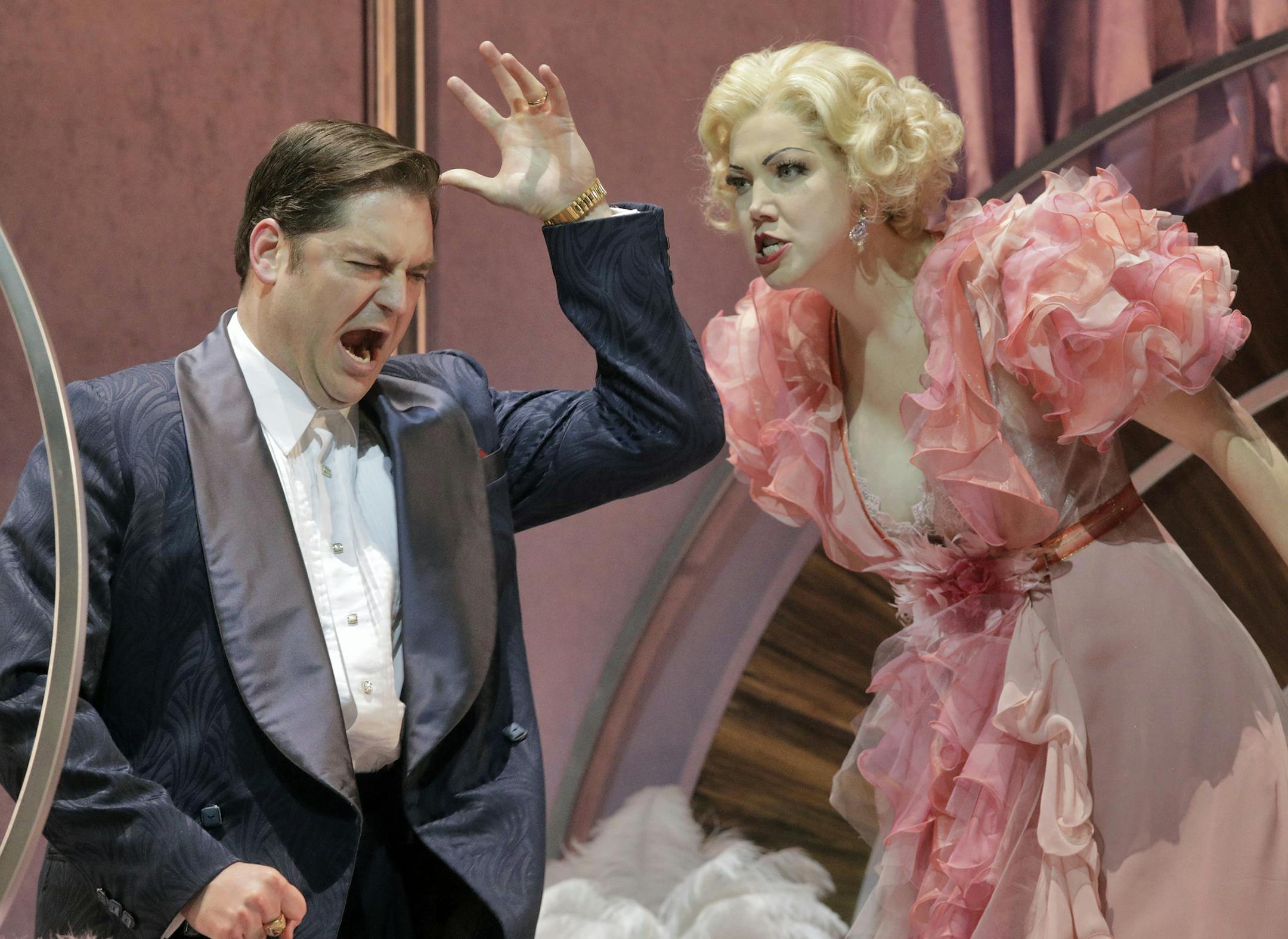 Craig Irvin as Dan Packard and Susannah Biller as Kitty Packard in the Minnesota Opera world premiere production of Dinner at Eight.
Photo by Cory Weaver/Minnesota Opera