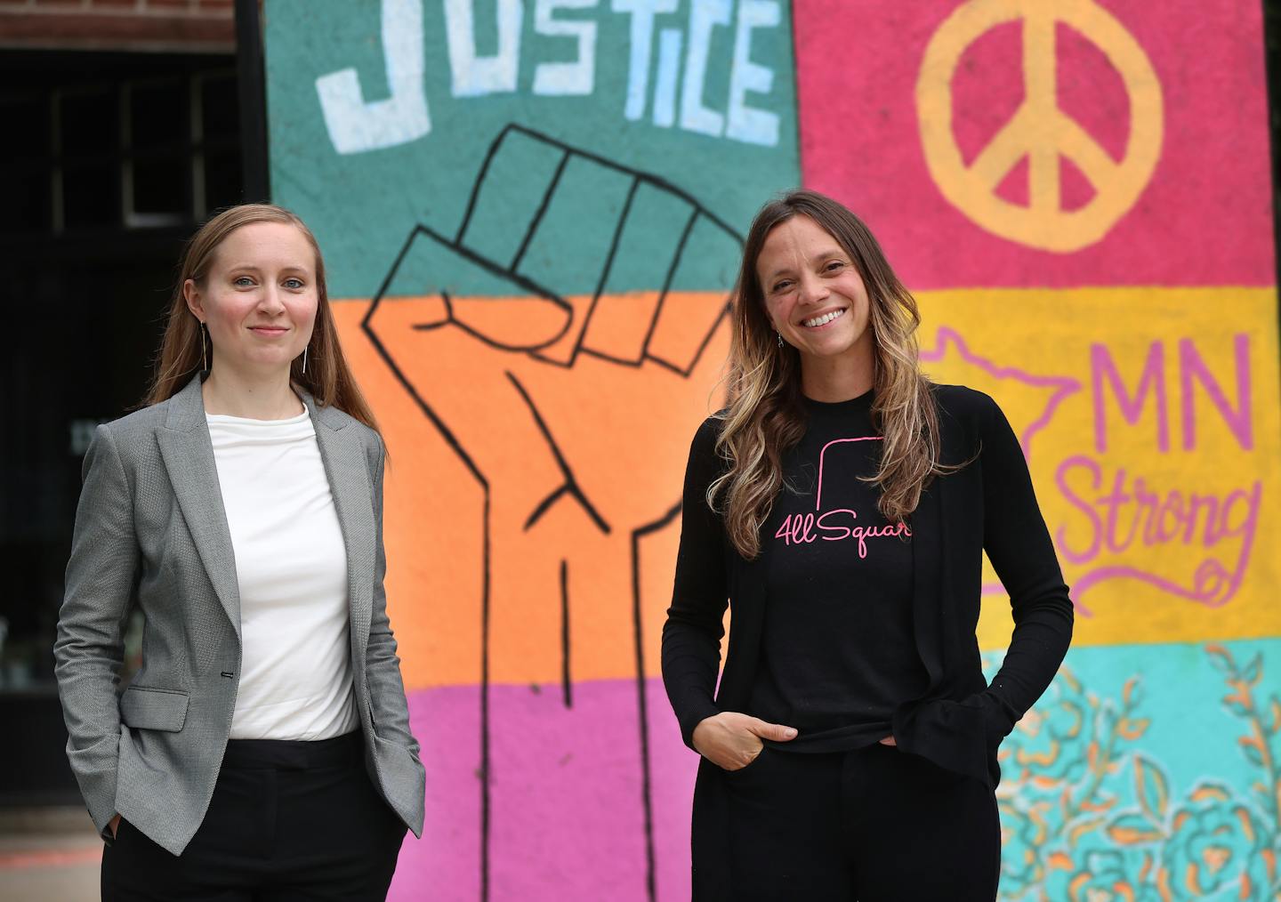 All Square Restaurant CEO Emily Hunter, right, and Karla Vehrs, managing partner of Ballard Spahr, whose organizations are working together on legal aid to fight racial disparities. (DAVID JOLES/Star Tribune)