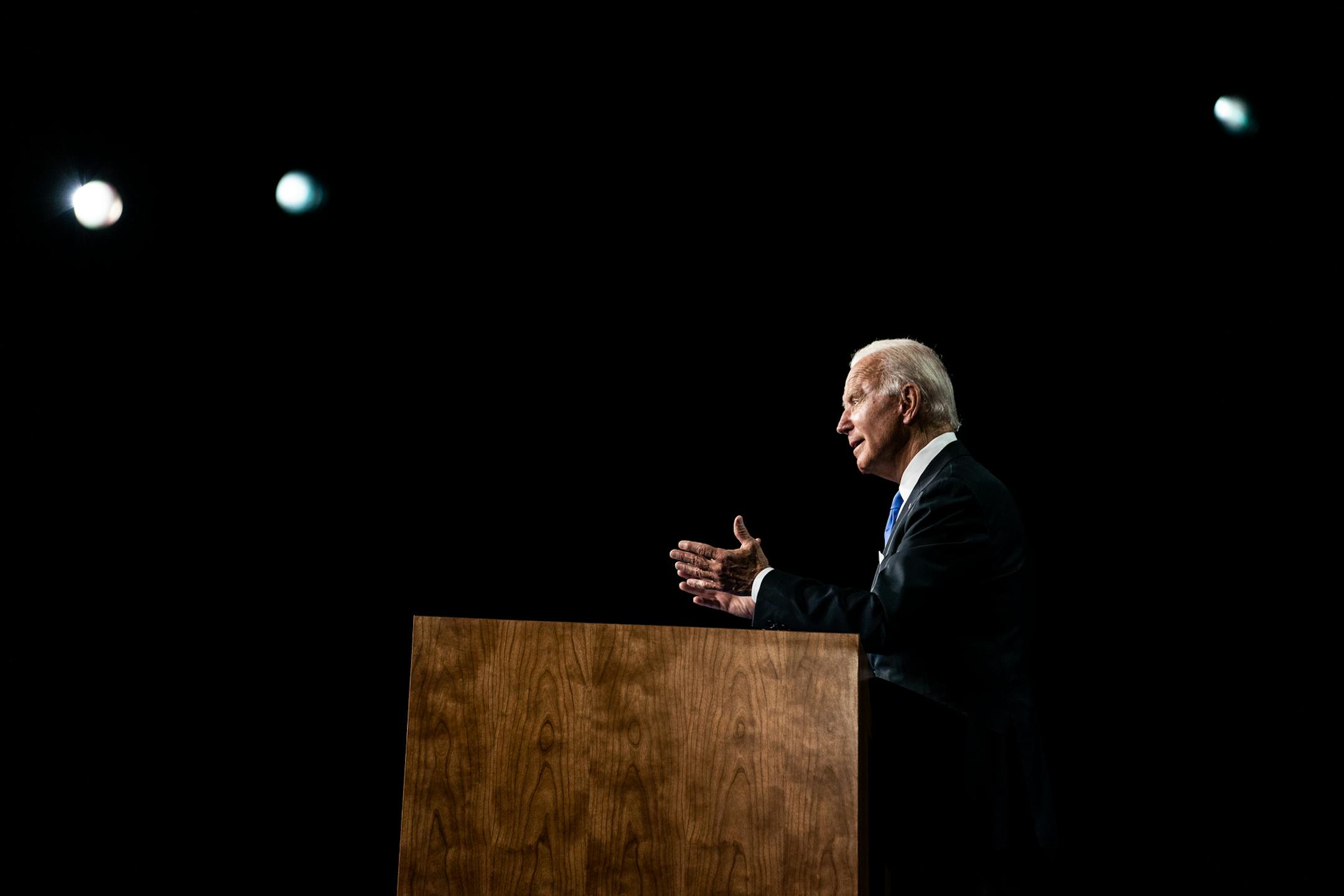 Joe Biden accepts the Democratic nomination for president in Wilmington, Del., Aug 20, 2020. Biden never wavered from his central message: that President Donald Trump was a danger to American democracy, while he was a stable, experienced leader. Now it will be tested in a fierce battle with the president. (Erin Schaff/The New York Times)