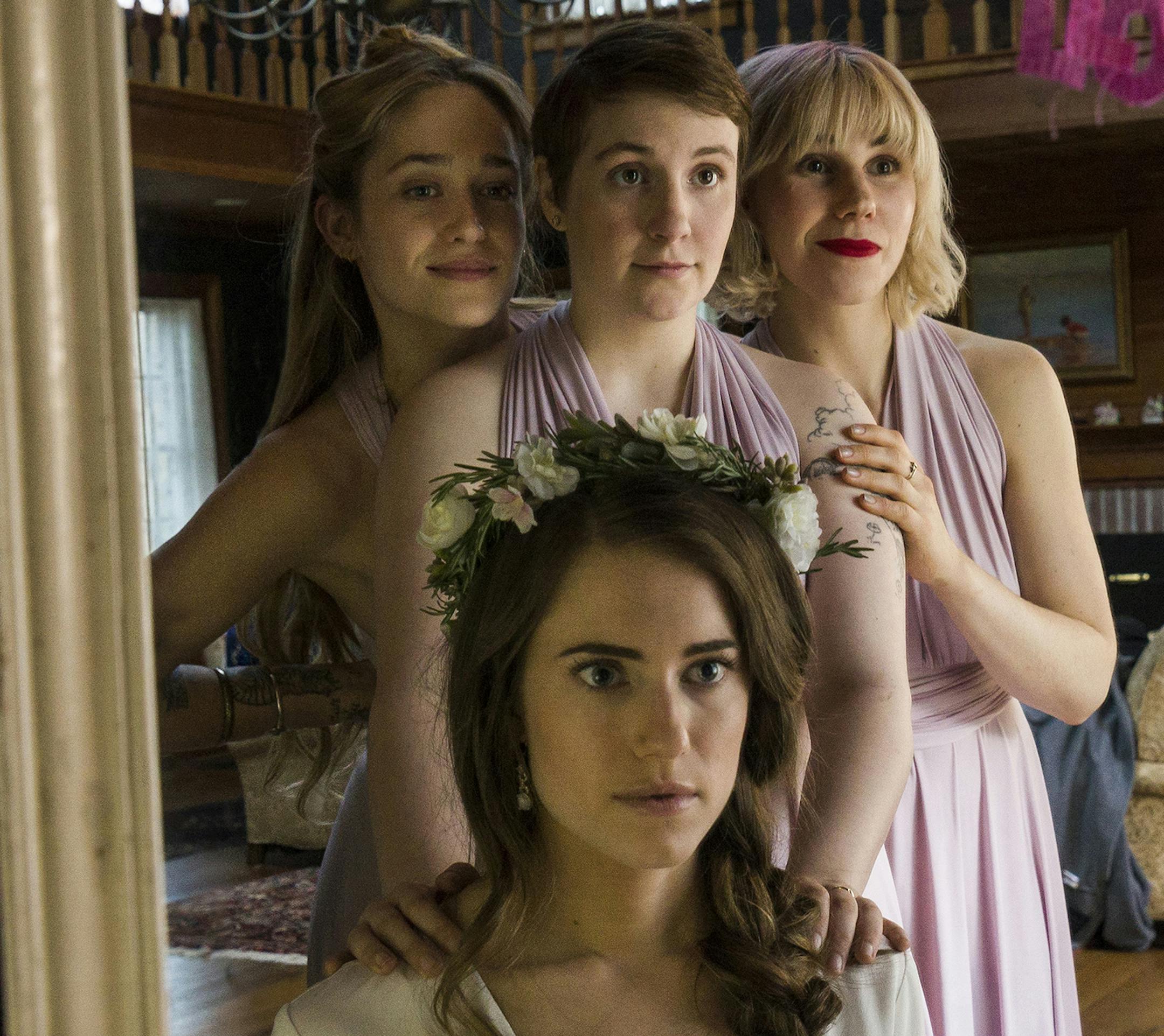 Mark Schafer/HBO Clockwise from upper left: Jemima Kirke, Lena Dunham, Zosia Mamet and Allison Williams (front) in the Season 5 premiere of "Girls."